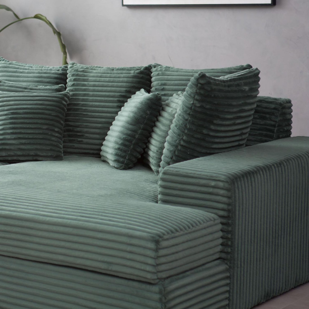 CONCEPT USINE Canapé 4 places assise profonde en velours côtelé vert CARDIFF