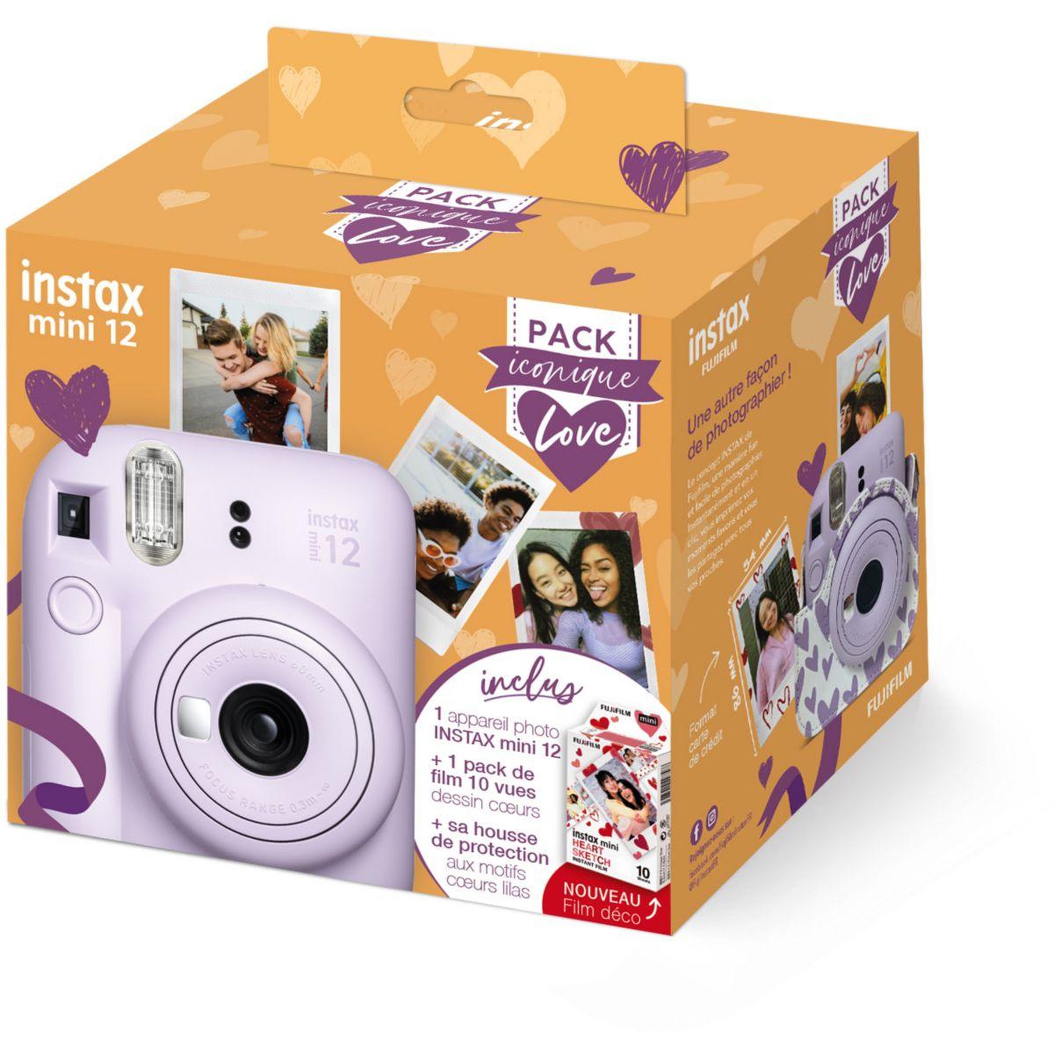 FUJIFILM Appareil photo Instantané Intax Mini 12 Lilas Pack iconique Love
