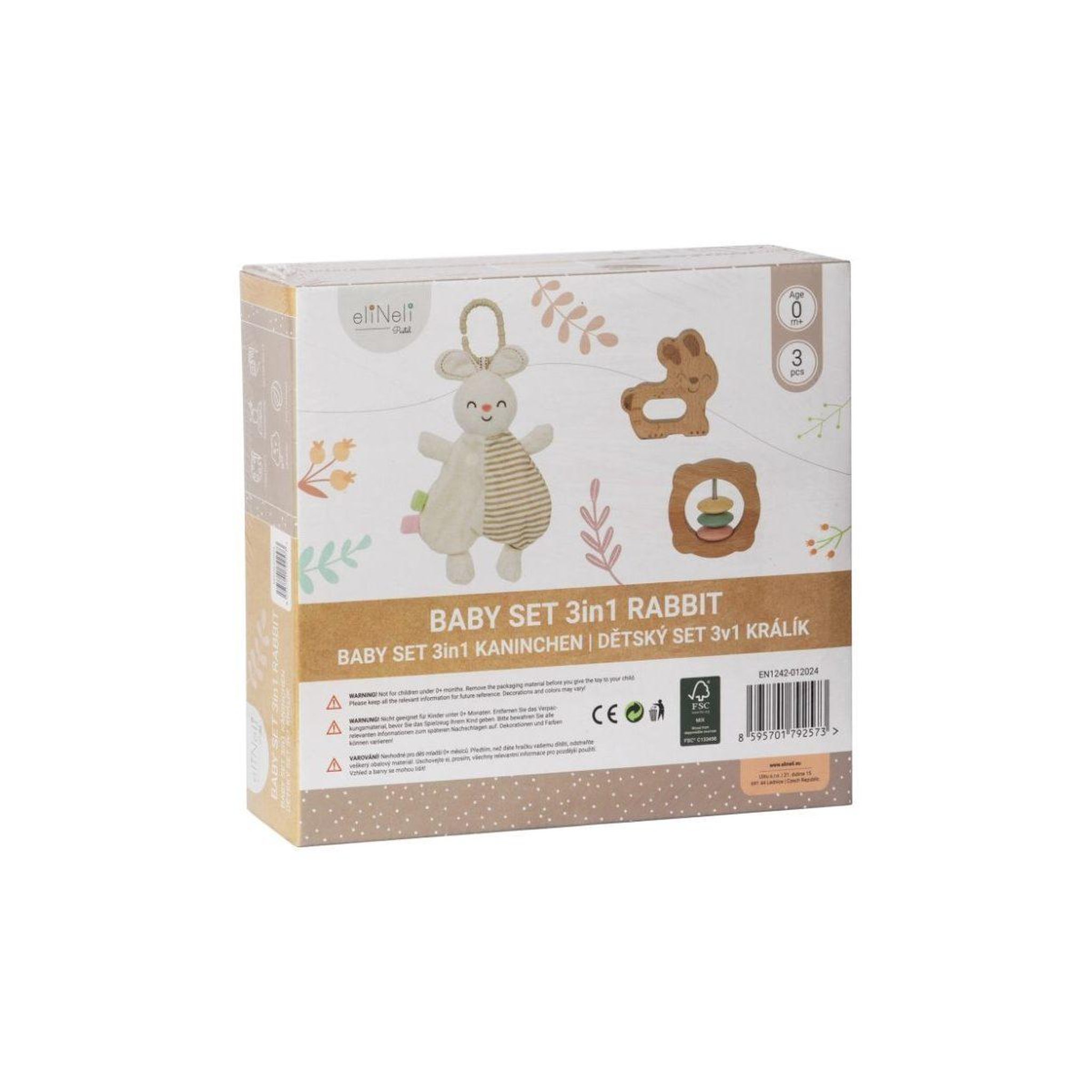 Voir la diapositive 2 : ELINELI Coffret cadeau bébé 3 en 1- lapin