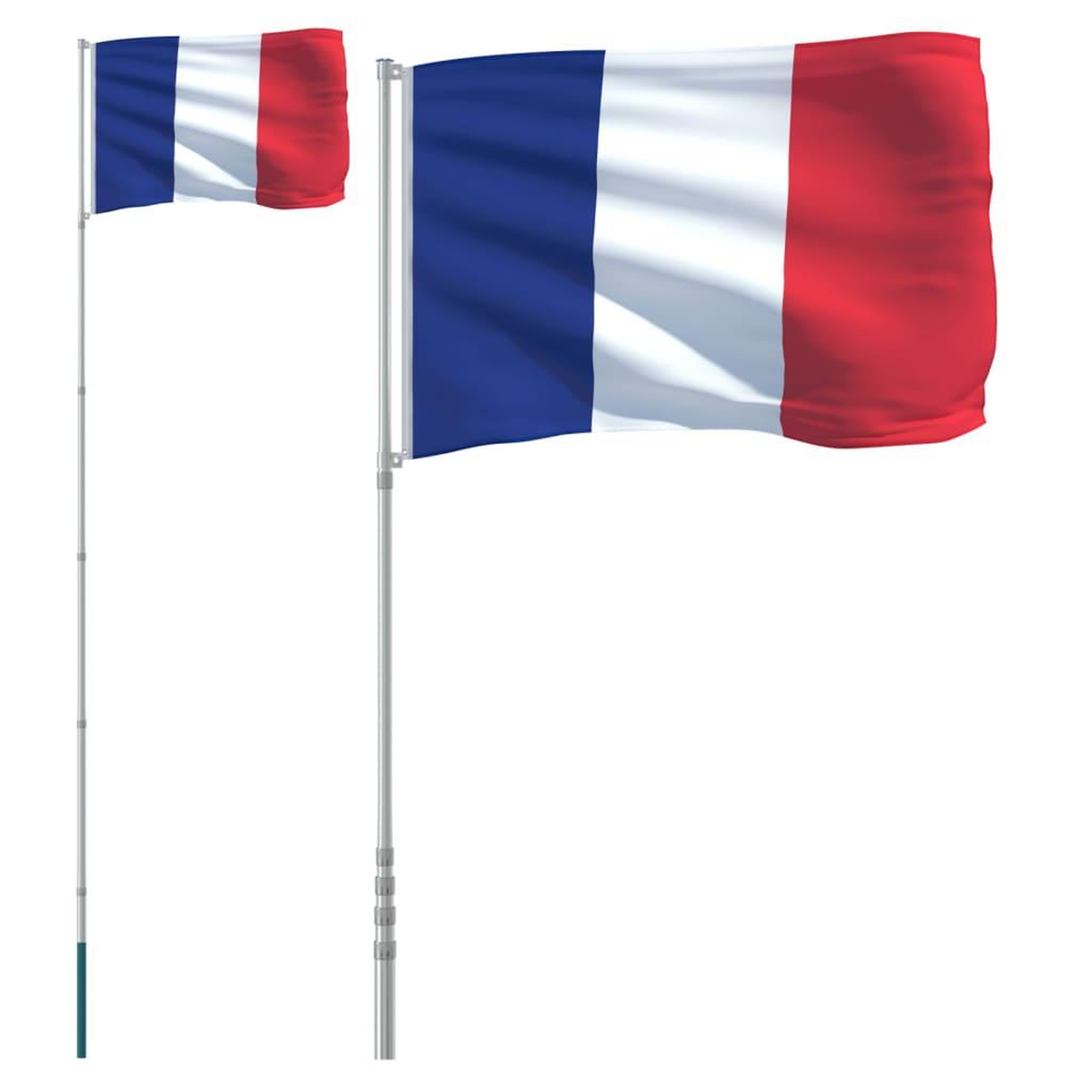 Voir la diapositive 2 : VIDAXL Drapeau de la France et mat 5,55 m Aluminium