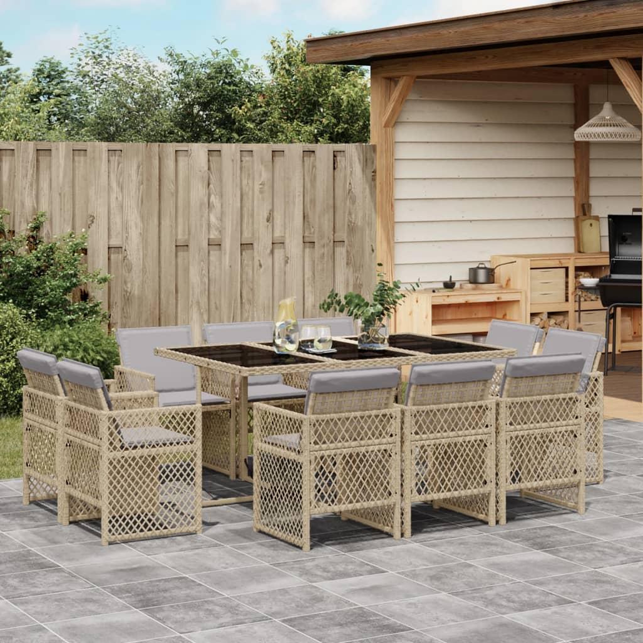 VIDAXL Ensemble a manger de jardin et coussins 11 pcs melange beige