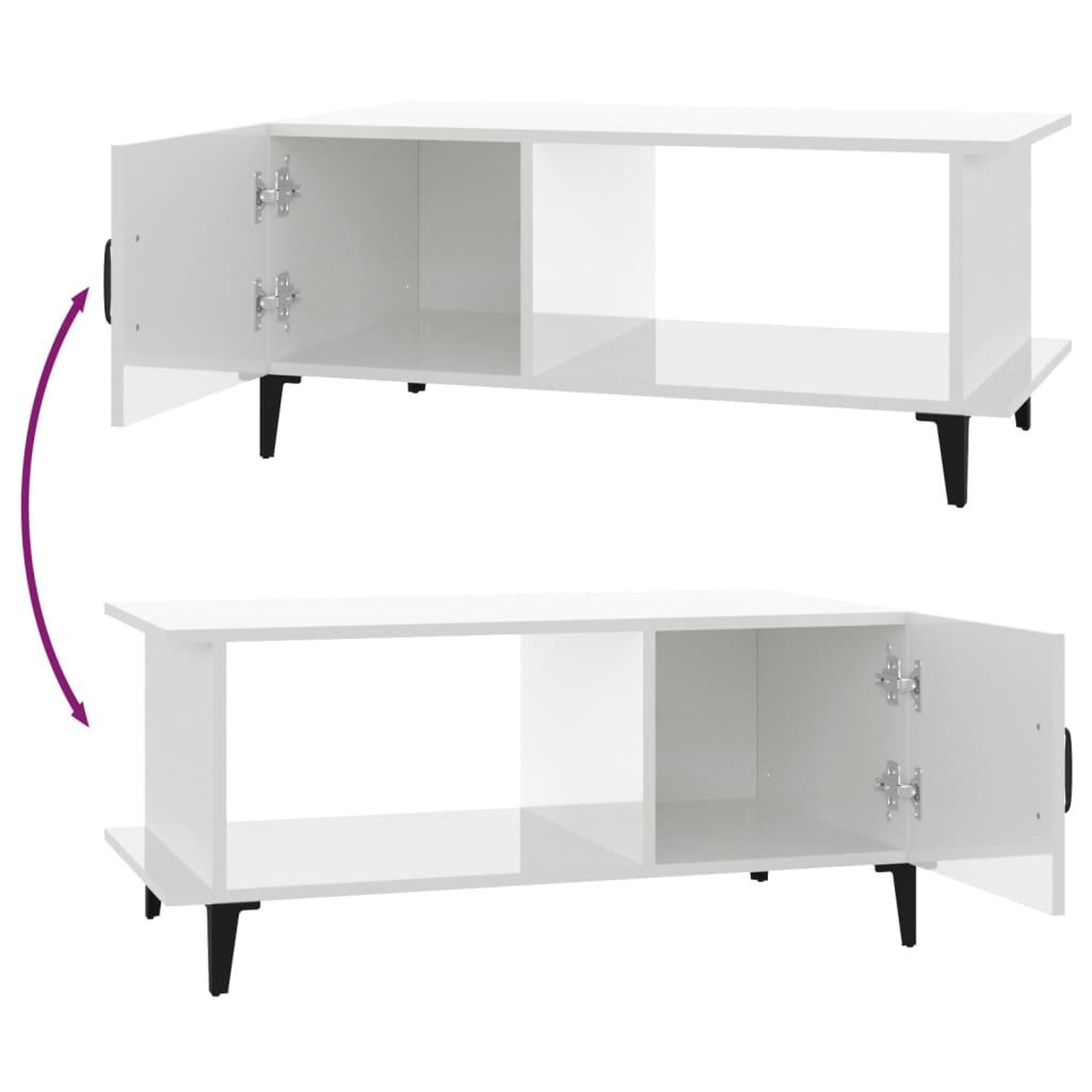 Voir la diapositive 5 : VIDAXL Table basse Blanc brillant 90x50x40 cm Bois d'ingenierie