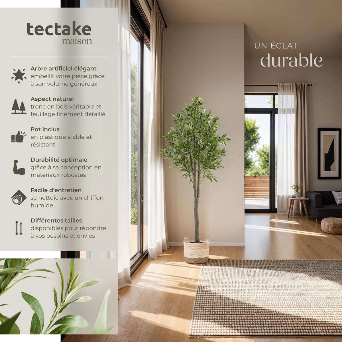 tectake Olivier artificiel design très réaliste vert