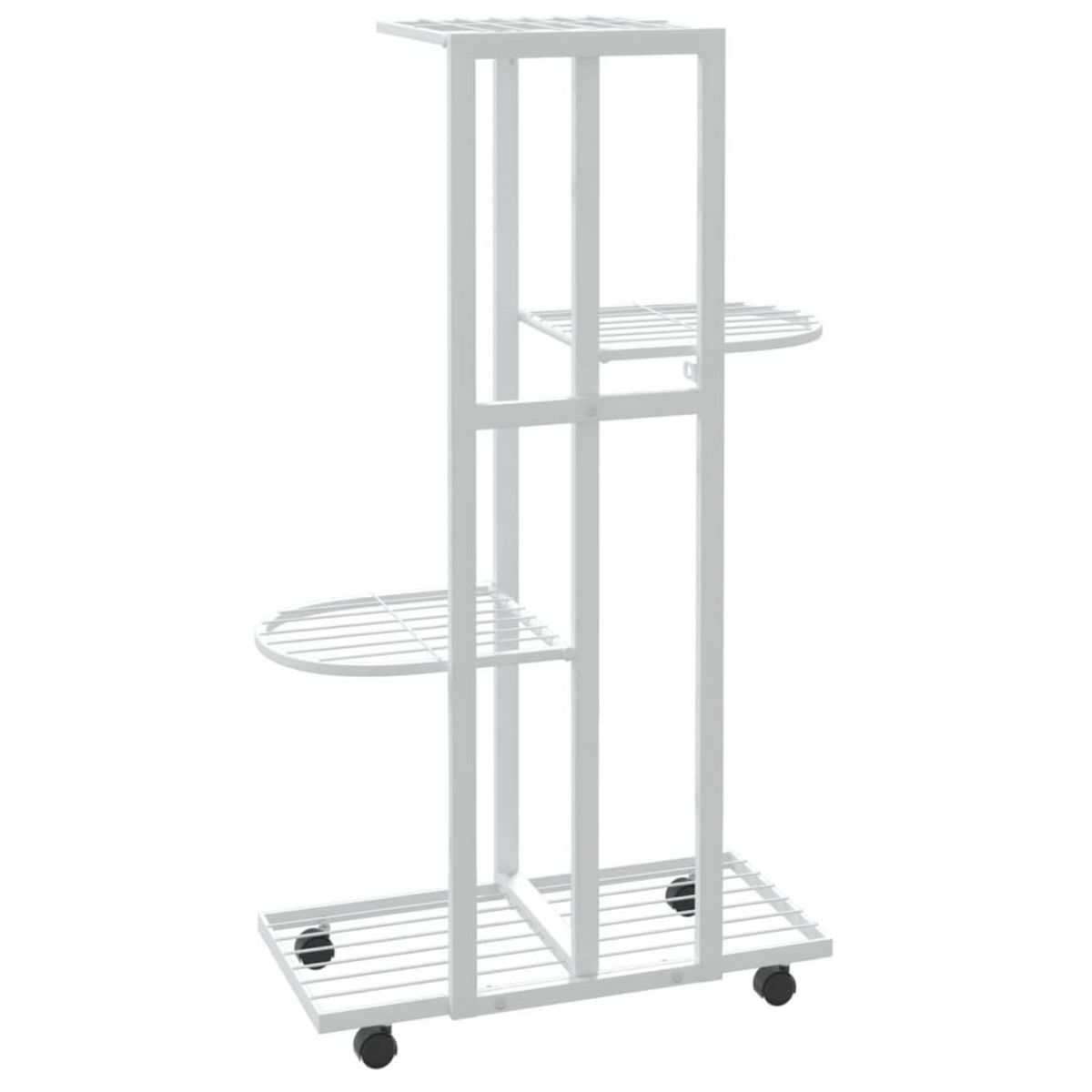 VIDAXL Jardiniere a 4 niveaux avec roues 44x23x80 cm Blanc Fer