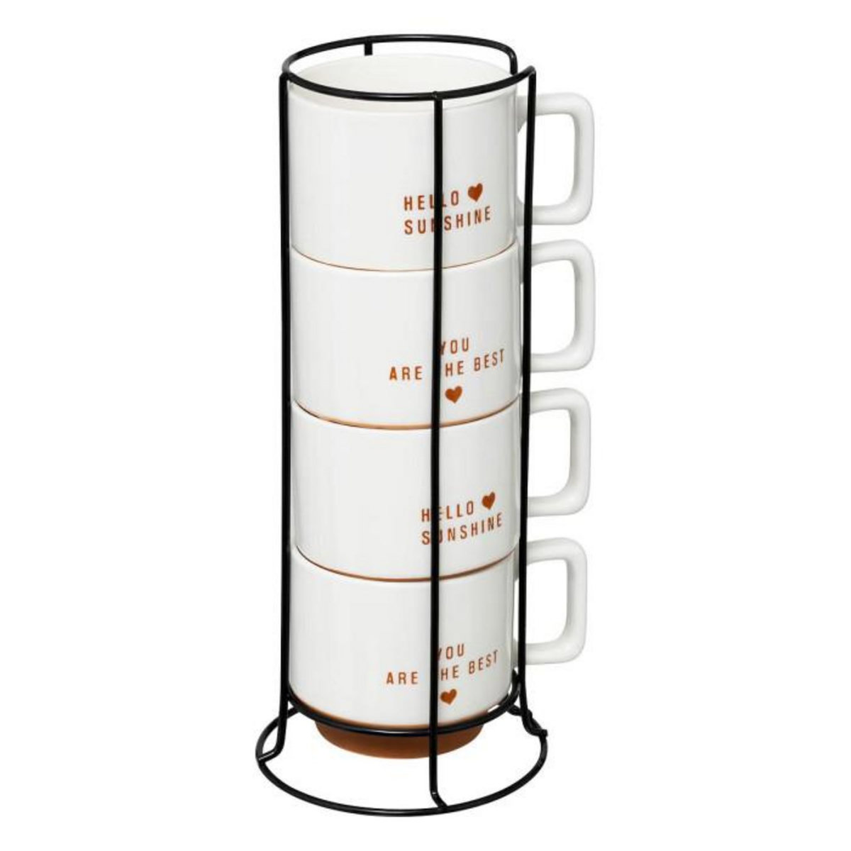 SECRET DE GOURMET Lot de 4 Mugs sur Rack  Hello  30cl Blanc