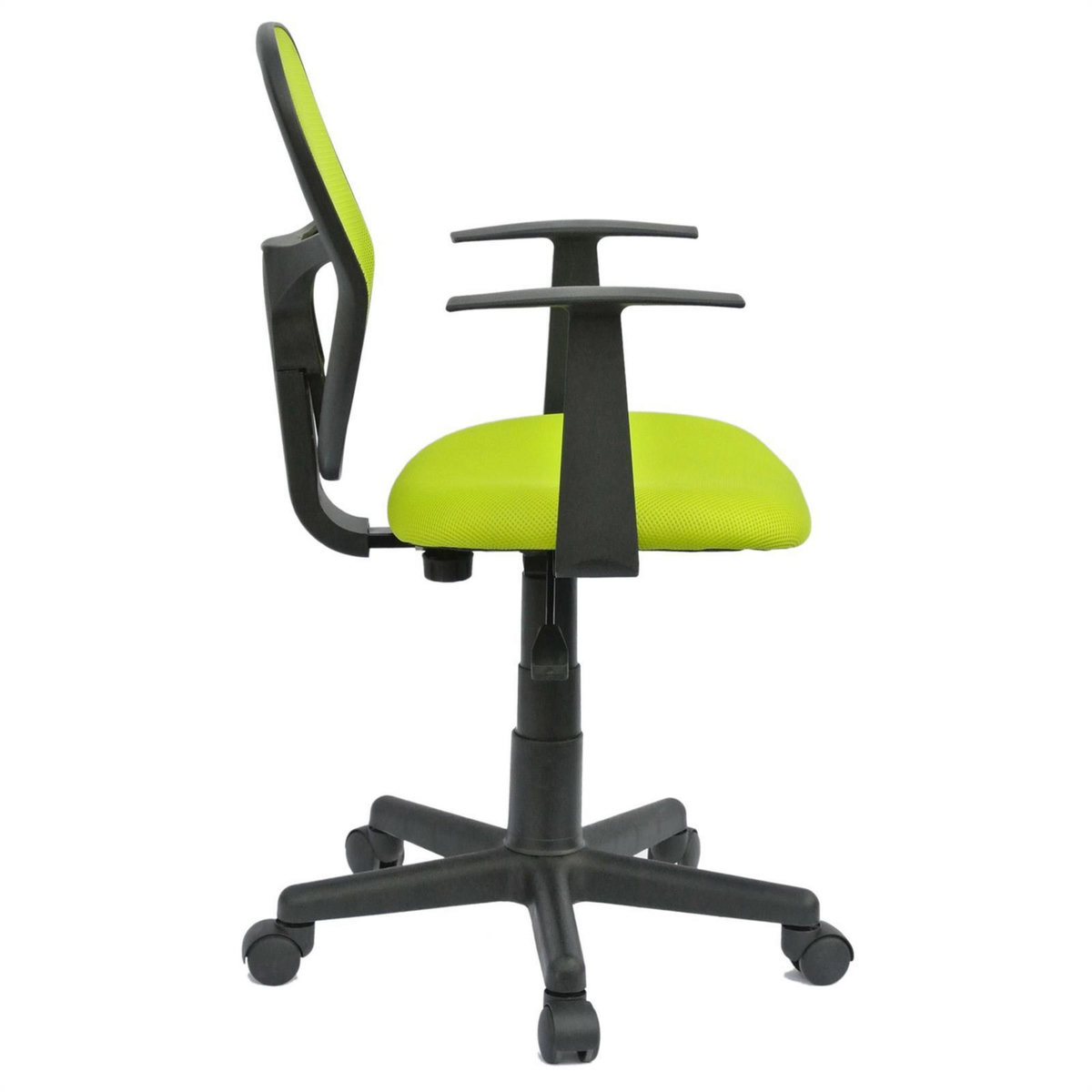 IDIMEX Chaise de bureau pour enfant STUDIO fauteuil pivotant et ergonomique avec accoudoirs, siège à roulettes hauteur réglable, mesh vert