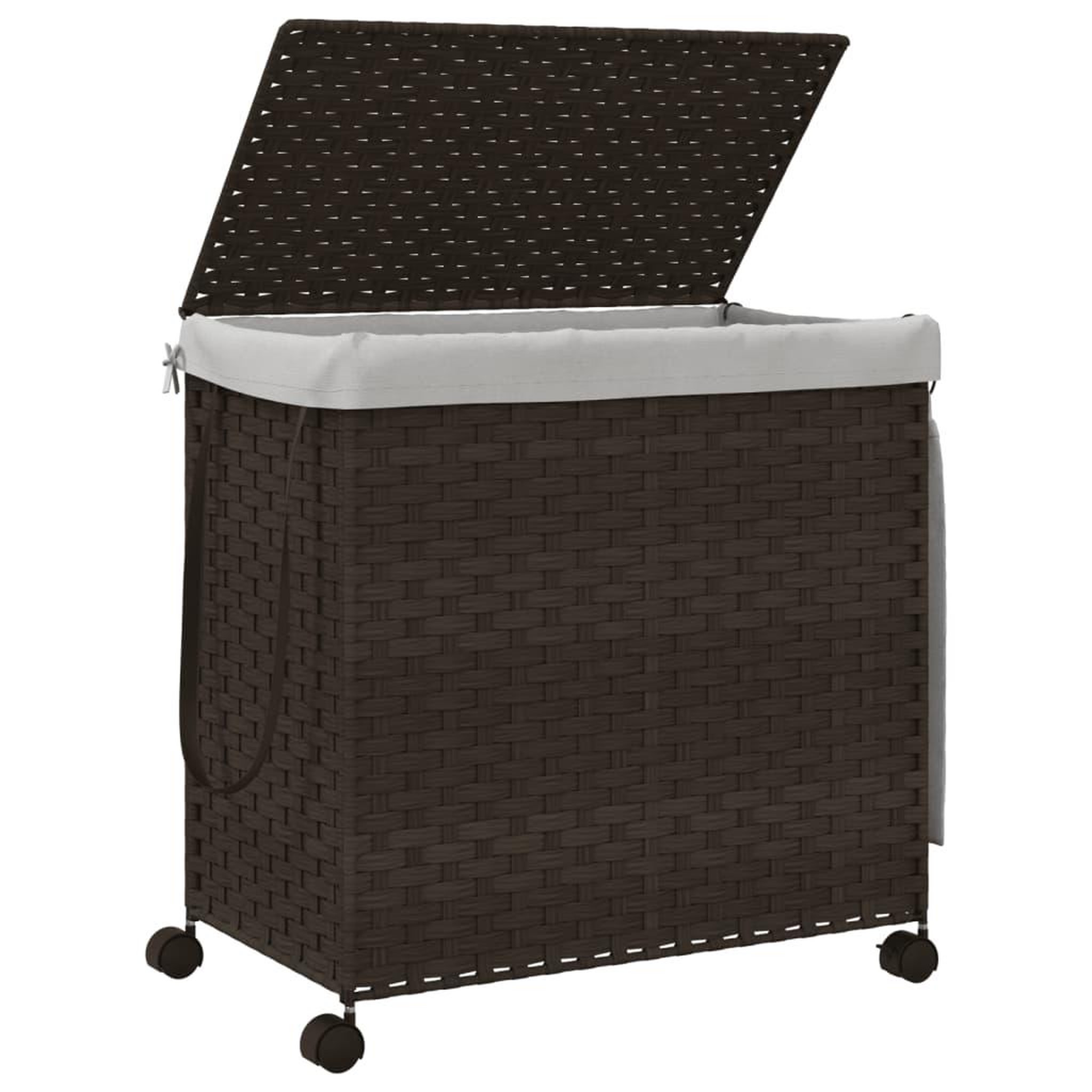 Voir la diapositive 4 : VIDAXL Panier a linge avec roulettes marron fonce 60x35x60,5 cm
