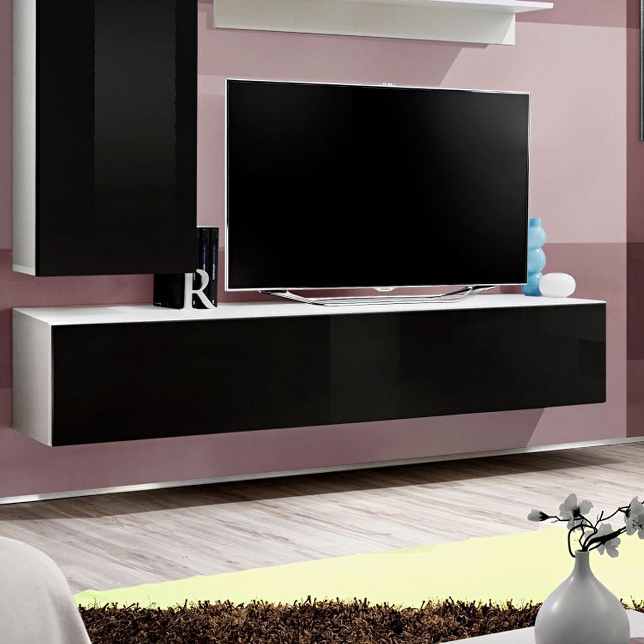 Voir la diapositive 3 : Paris Prix Ensemble Meuble TV Mural  Fly H1  170cm Noir & Blanc