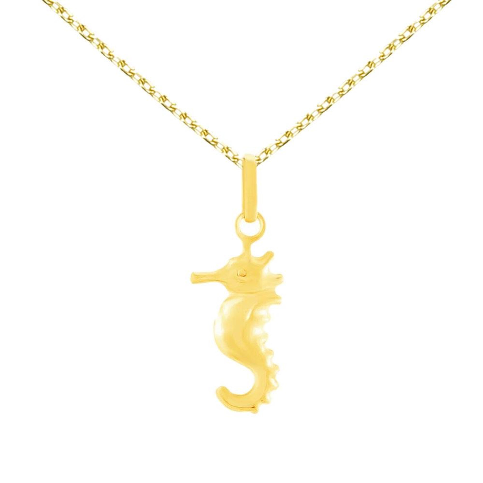 L'ATELIER D'AZUR Collier - Pendentif Hippocampe Or Jaune - Chaine Dorée Offerte - Enfant
