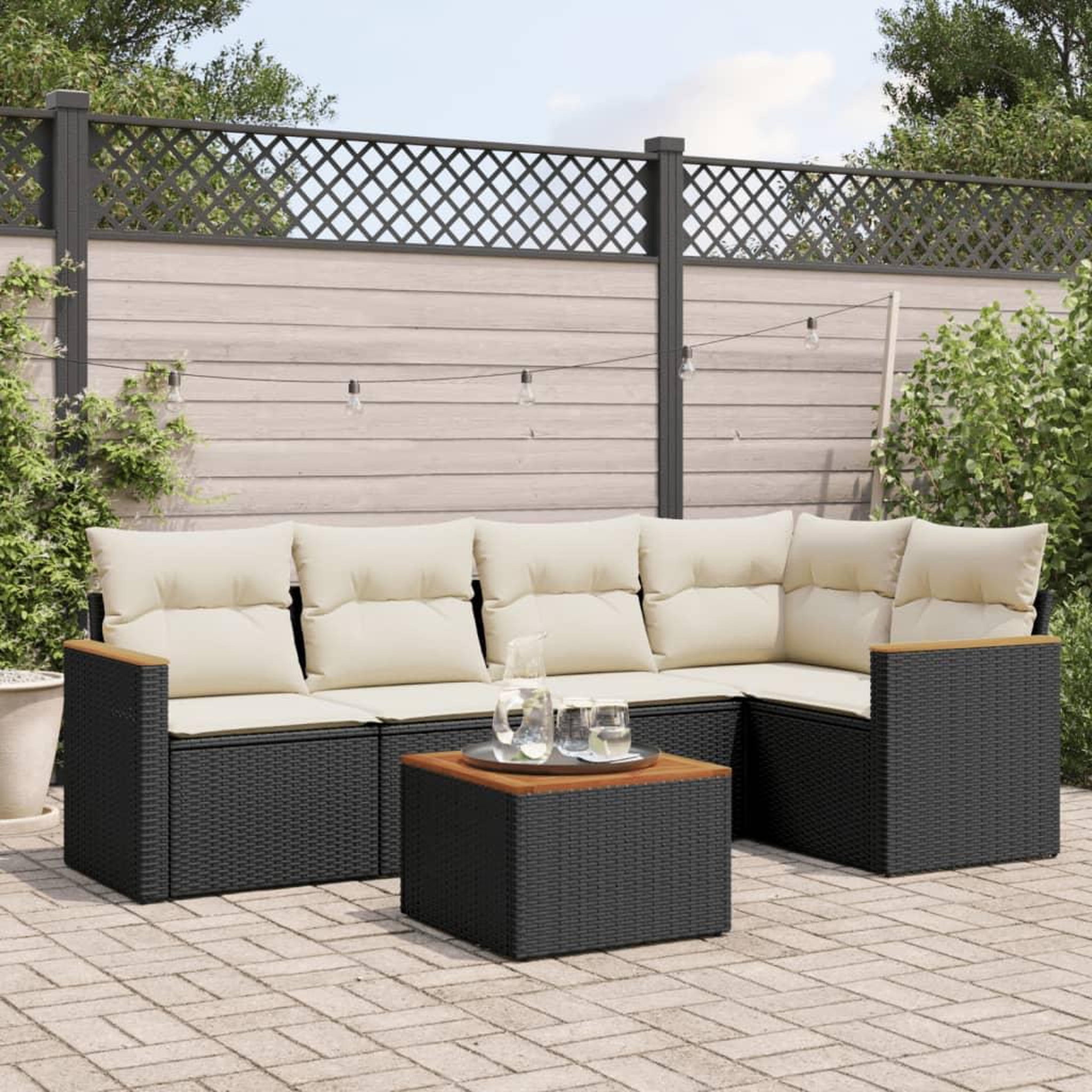 VIDAXL Salon de jardin 6 pcs avec coussins noir resine tressee