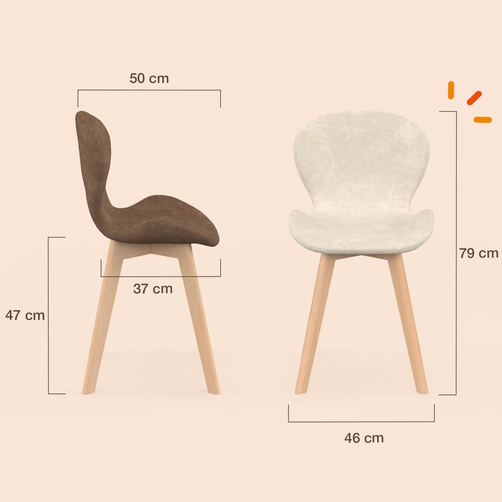 Voir la diapositive 5 : ID MARKET Lot de 6 chaises robine en tissu chenille mix color taupe x2, beige x2, marron x2