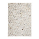Paris Prix Tapis en Cuir Effet Métallique  Spark  Ivoire & Chrome. Coloris disponibles : Blanc
