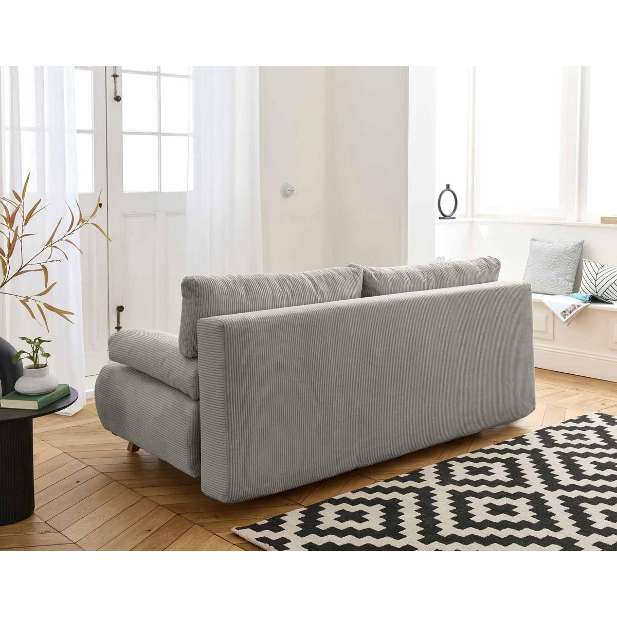 BEST MOBILIER Cristal - canapé 3 places - convertible avec coffre et grand pouf - en velours côtelé