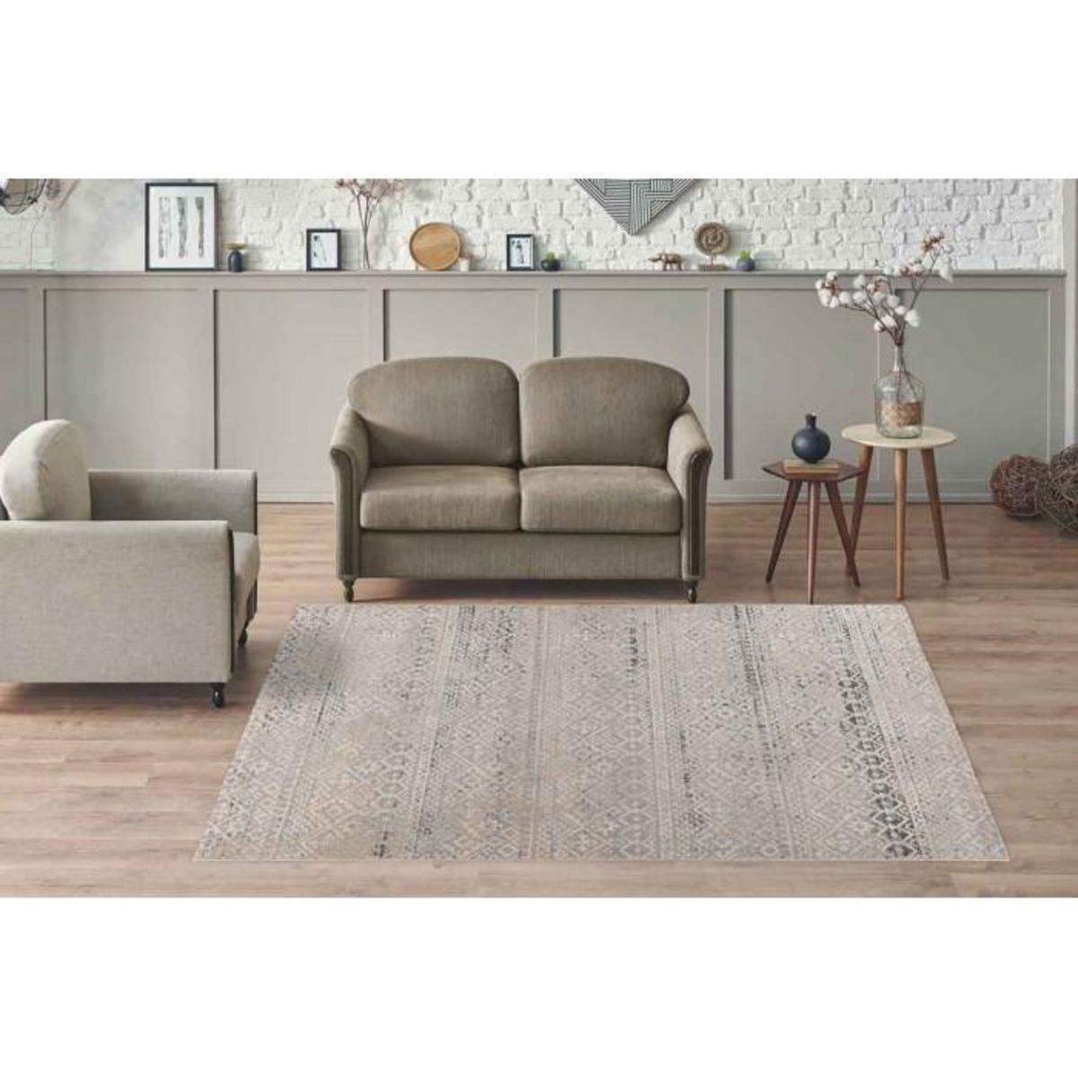 Paris Prix Tapis Tissé Déco Scandinave  Gène V  Beige & Bleu