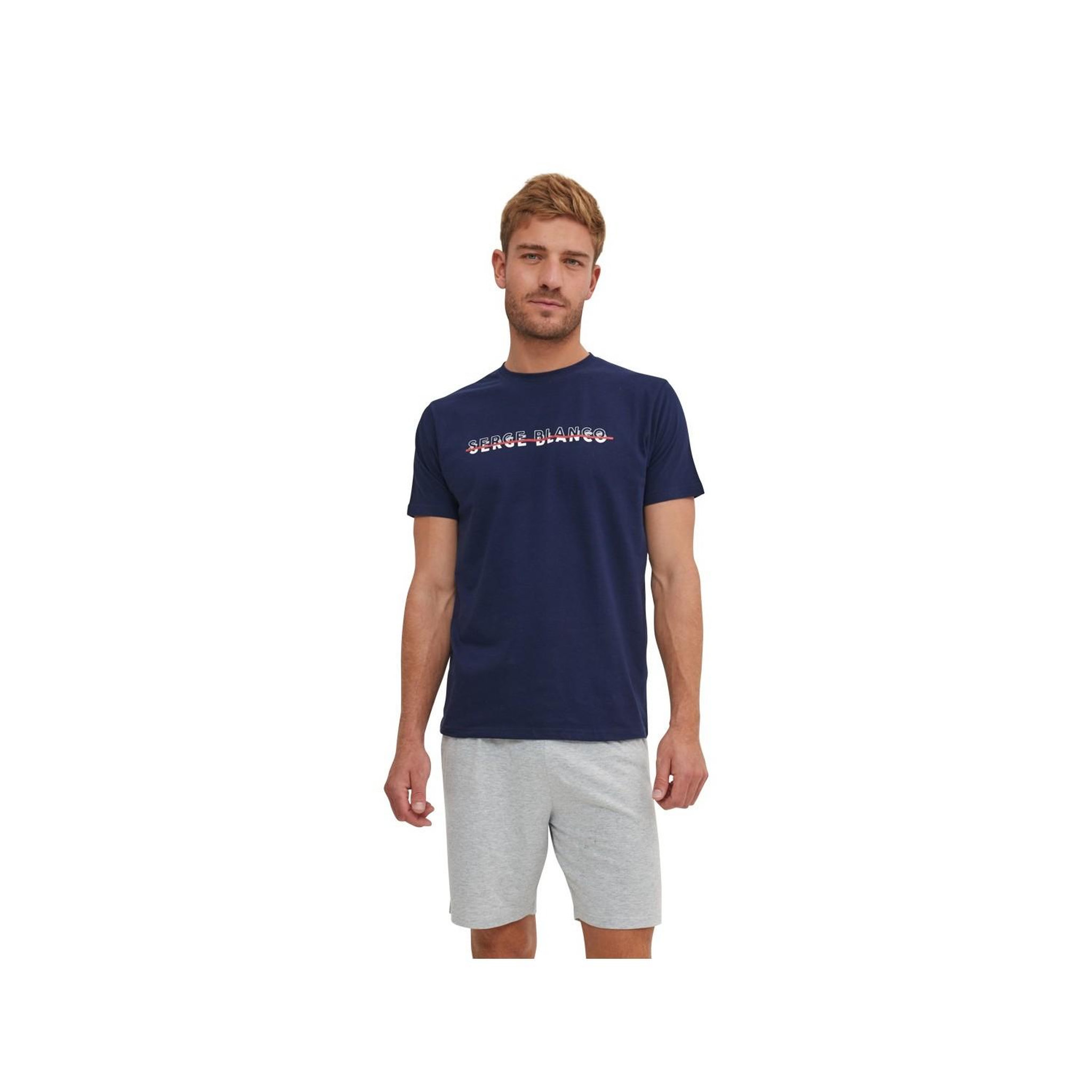 SERGE BLANCO Ensemble pyjama court tshirt col rond homme en coton. Coloris disponibles : Bleu