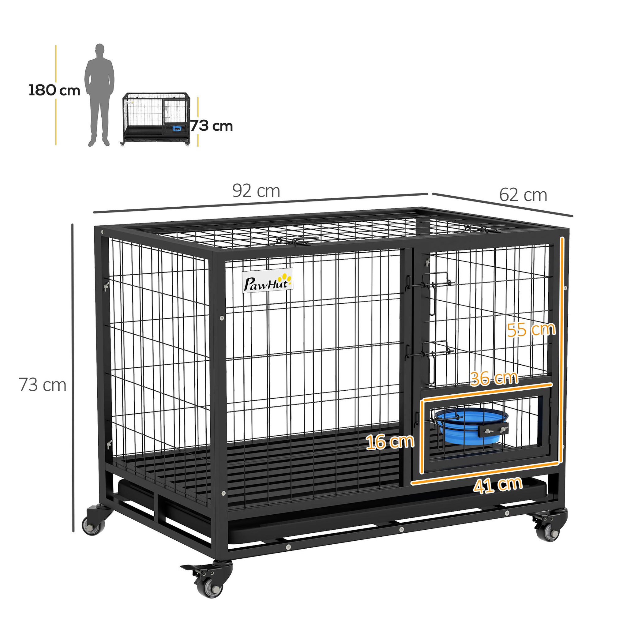 Voir la diapositive 3 : PAWHUT Cage pour chien sur roulettes 2 portes verrouillables - support gamelle, plateau amovible - acier noir