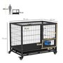 Voir la diapositive 3 : PAWHUT Cage pour chien sur roulettes 2 portes verrouillables - support gamelle, plateau amovible - acier noir