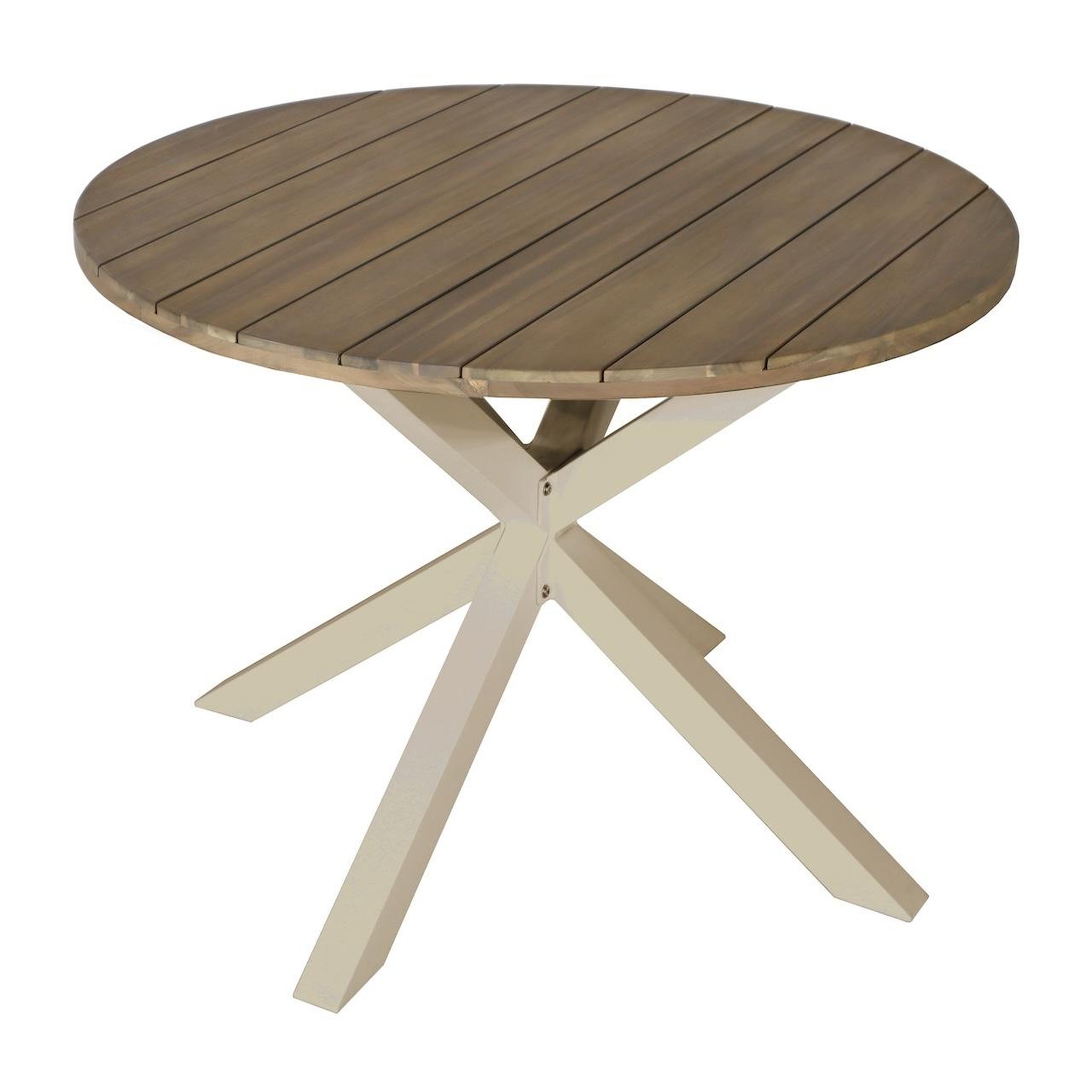 Proloisirs Table ronde de jardin en aluminium et acacia FSC - ORIANE Ø112 - Coloris crème et acacia
