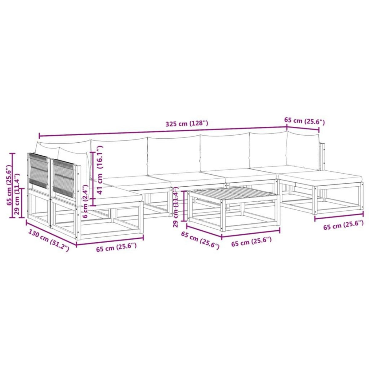 VIDAXL Salon de jardin avec coussins 8 pcs bois massif d'acacia