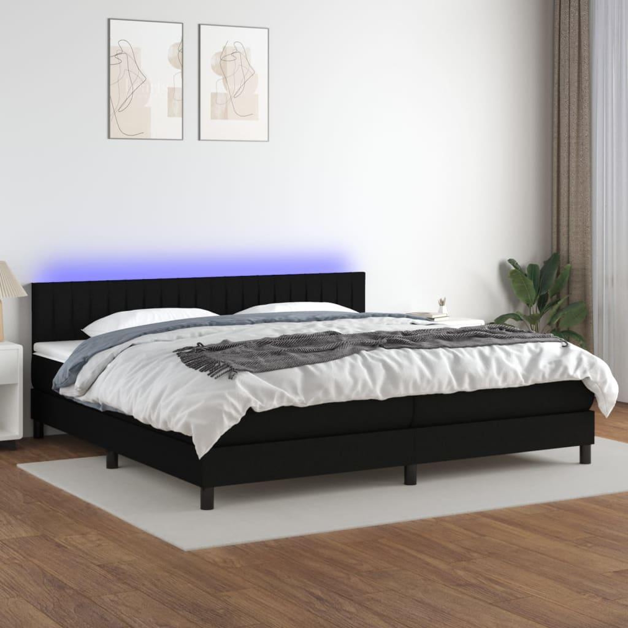 Voir la diapositive 1 : VIDAXL Sommier a lattes de lit et matelas et LED Noir 200x200 cm Tissu