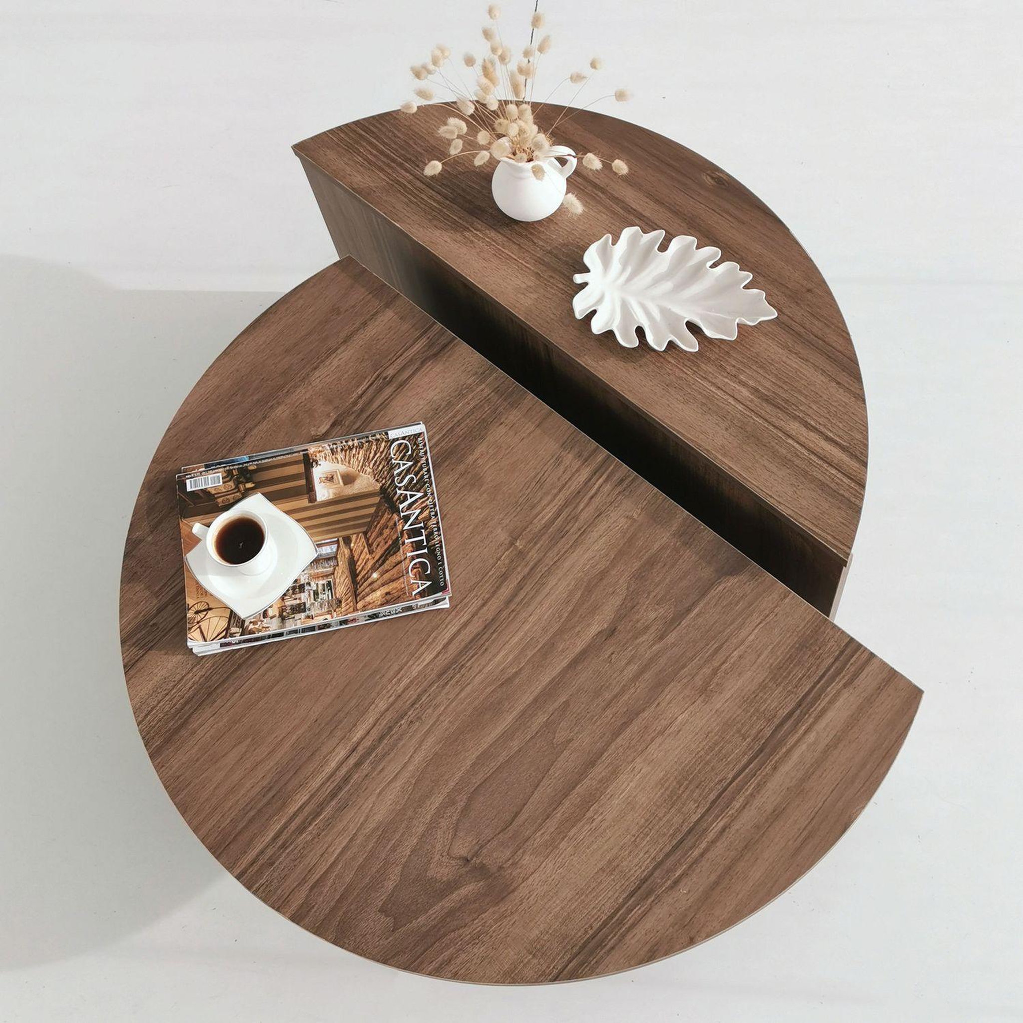 Voir la diapositive 3 : TOILINUX Table basse 2 demis-cercles en panneaux de particules diam.90cm