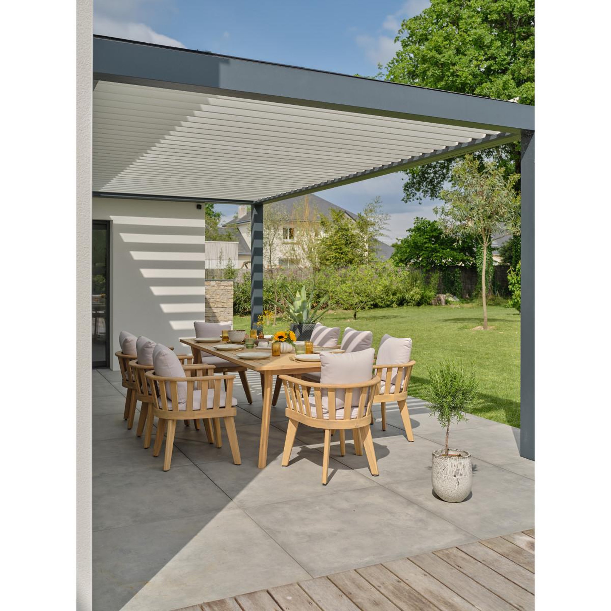 Voir la diapositive 2 : Paris Prix Ensemble Table de Jardin & 8 Fauteuils  Liso  220cm Marron
