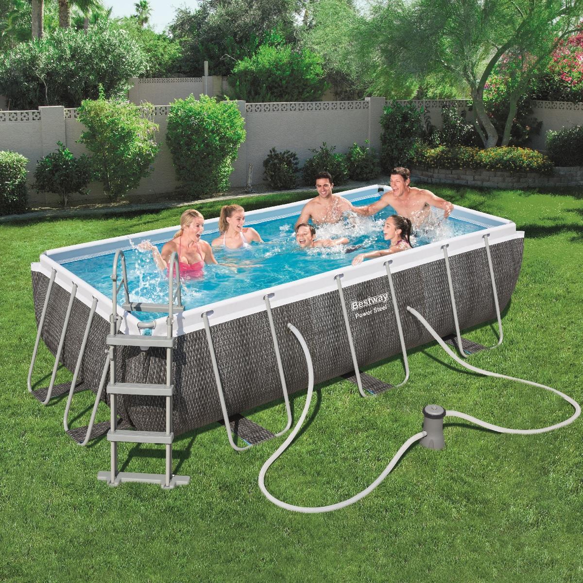 Voir la diapositive 1 : BESTWAY Piscine tubulaire rectangulaire - Décor rotin - 4,04 x 2,01 x H 1 m - Power Steel
