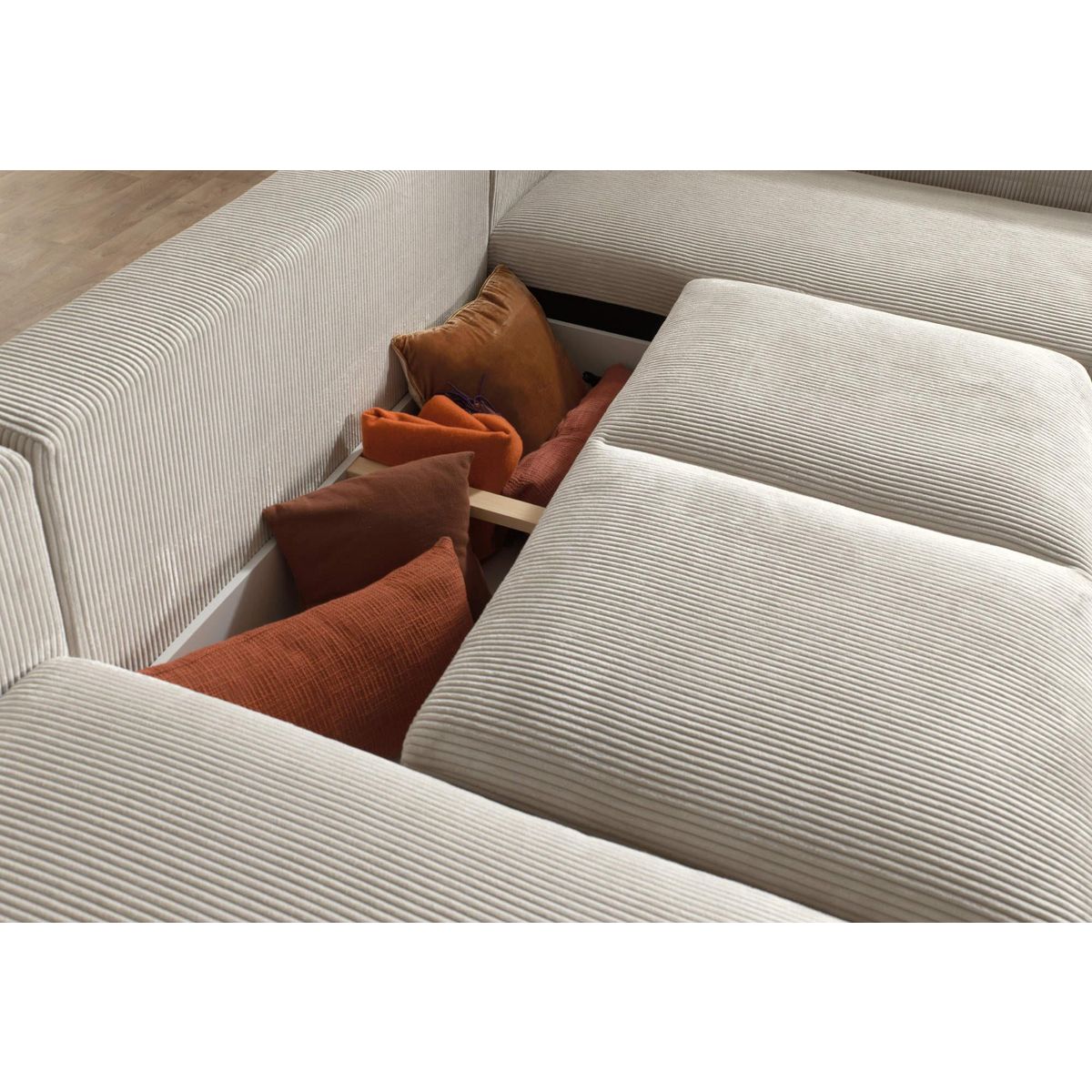 LISA DESIGN Livy - canapé panoramique convertible - avec coffre - en velours côtelé - 7 places - droit