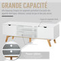 Voir la diapositive 4 : HOMCOM Meuble TV bas sur pied style scandinave 2 portes 2 niches passe-fils panneaux particules MDF blanc bois massif hévéa