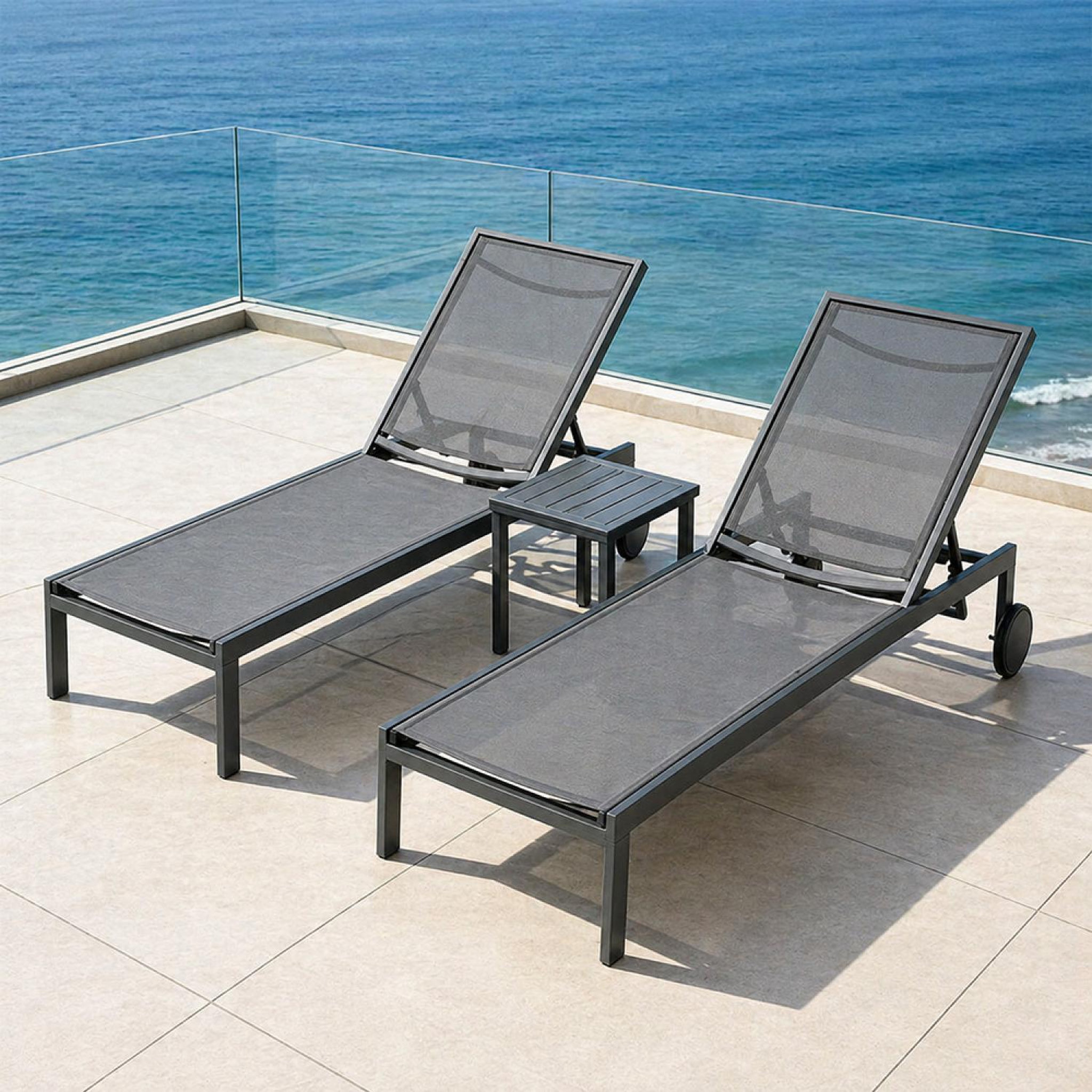 Voir la diapositive 5 : CONCEPT USINE Lot de 2 bains de soleil inclinables gris foncé avec roues en aluminium cuba