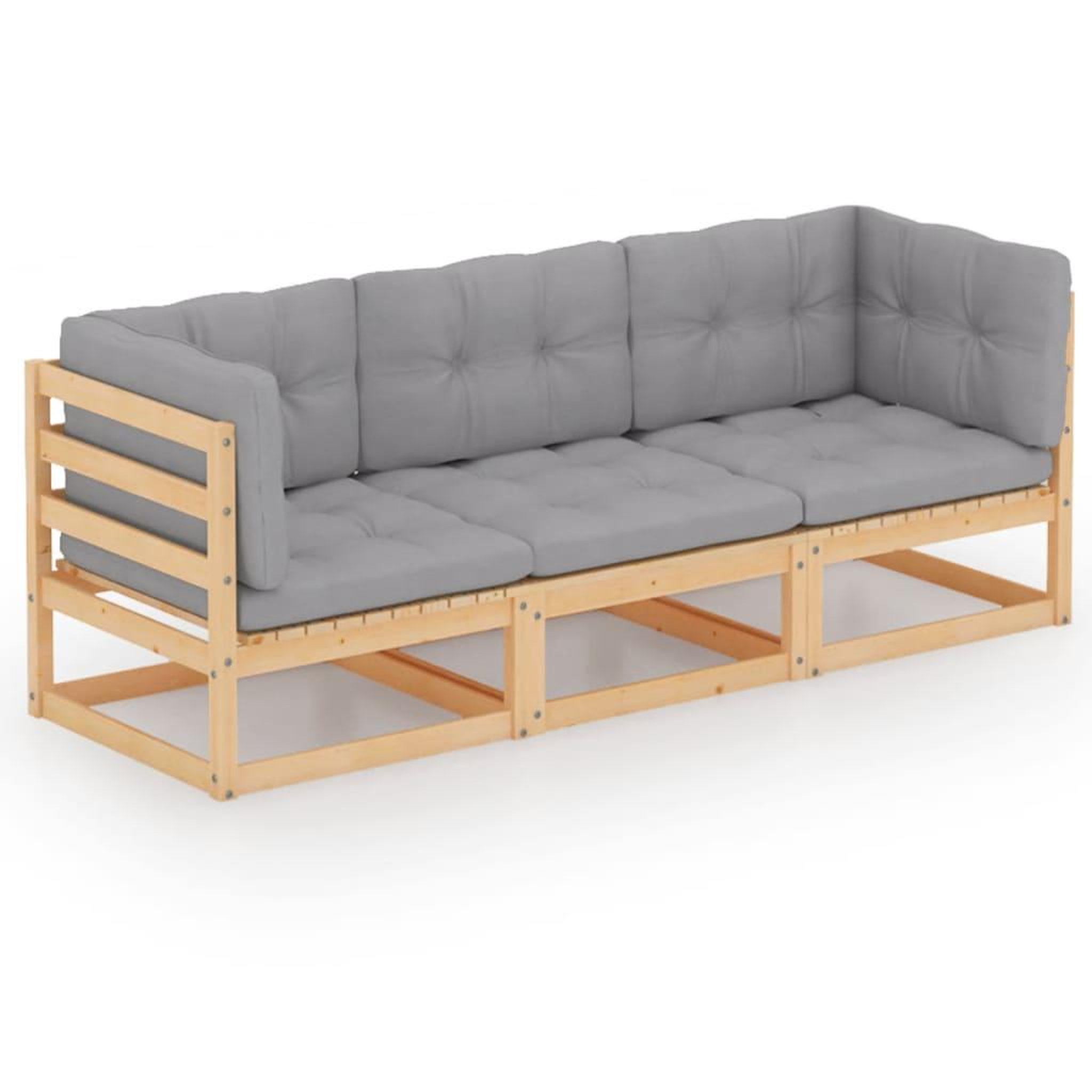 Voir la diapositive 1 : VIDAXL Canape 3 places de jardin avec coussins Bois de pin massif