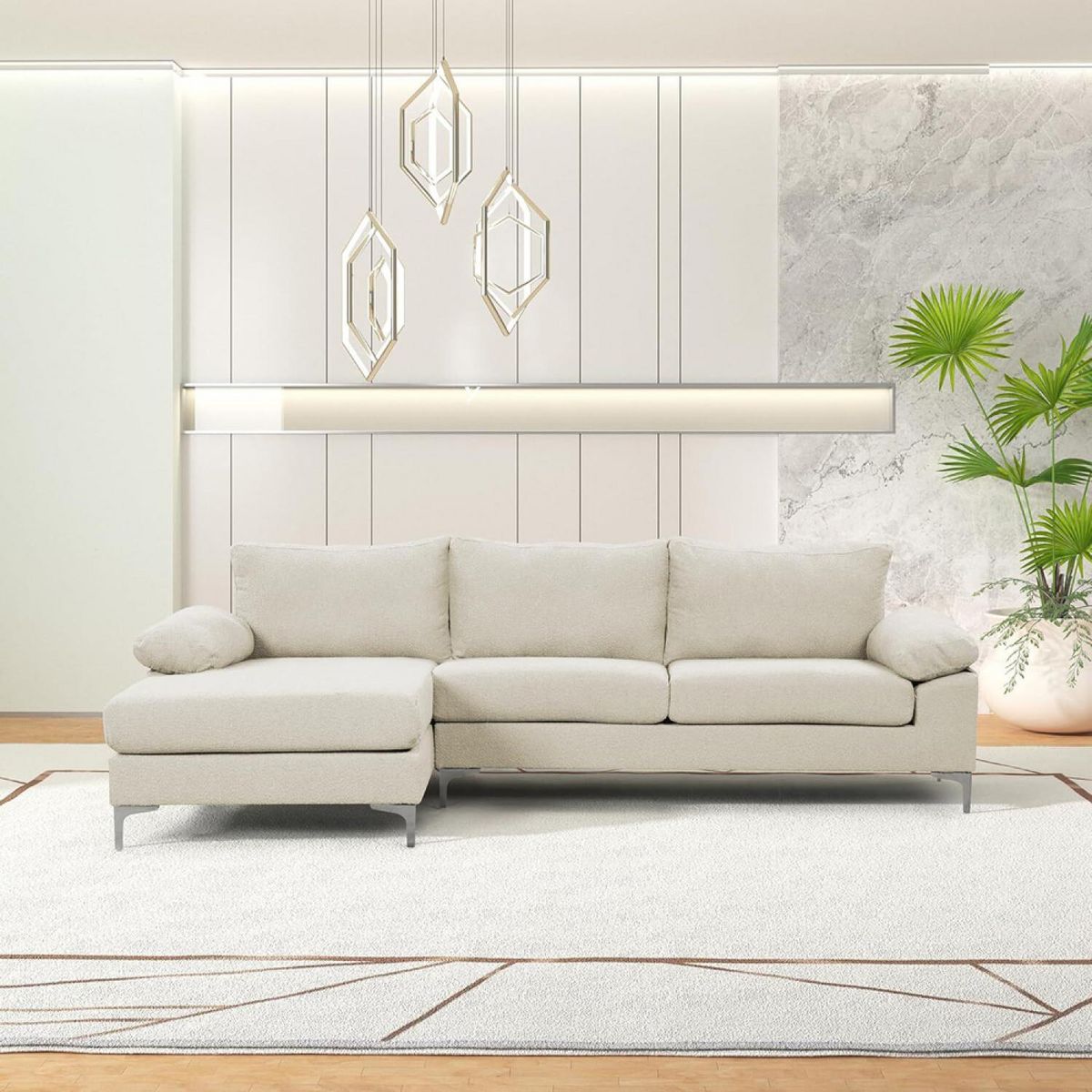 CONCEPT USINE Canapé d'angle gauche 4-5 places en velours beige GALWAY