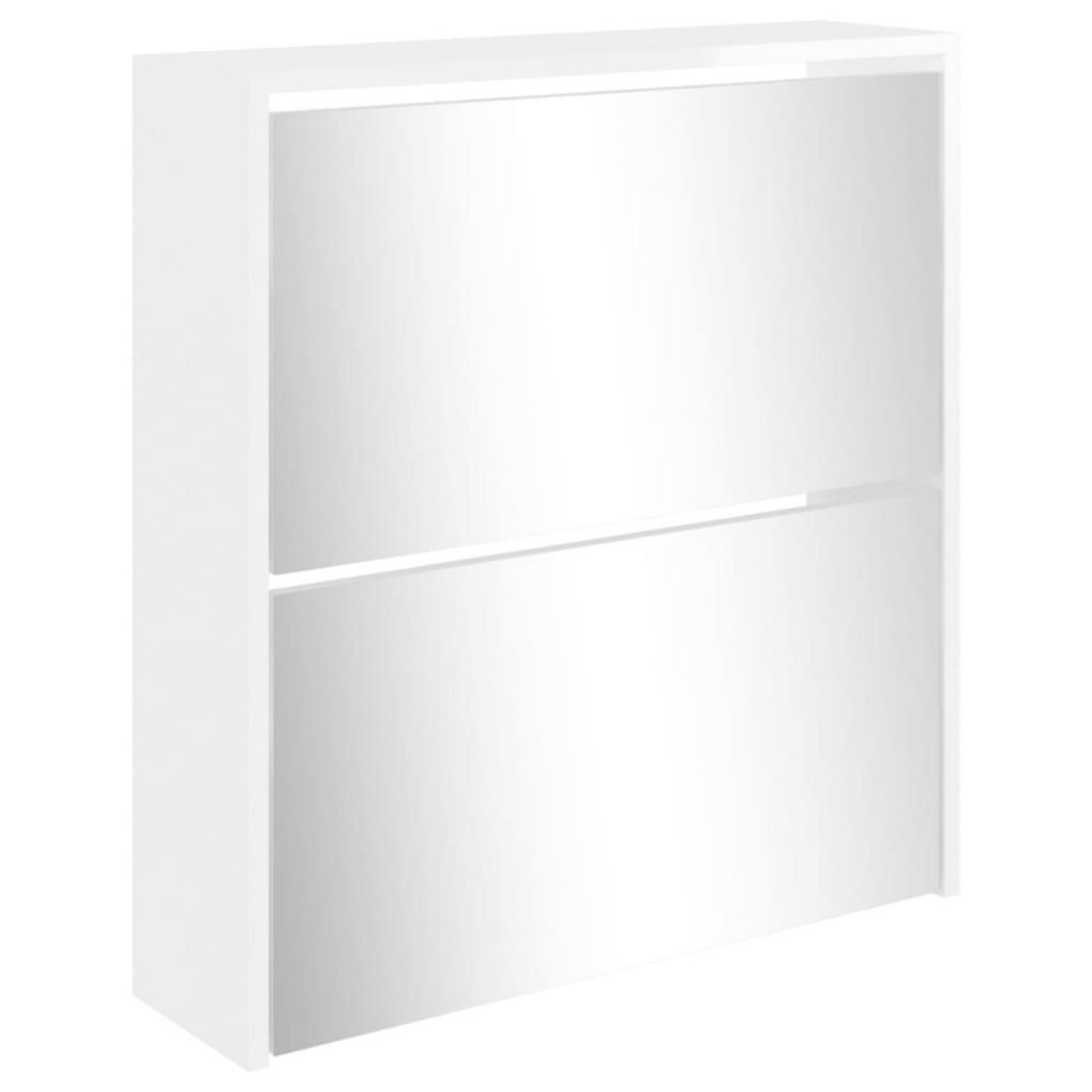 VIDAXL Armoire a chaussures miroir 2 niveaux Blanc brillant 63x17x67cm