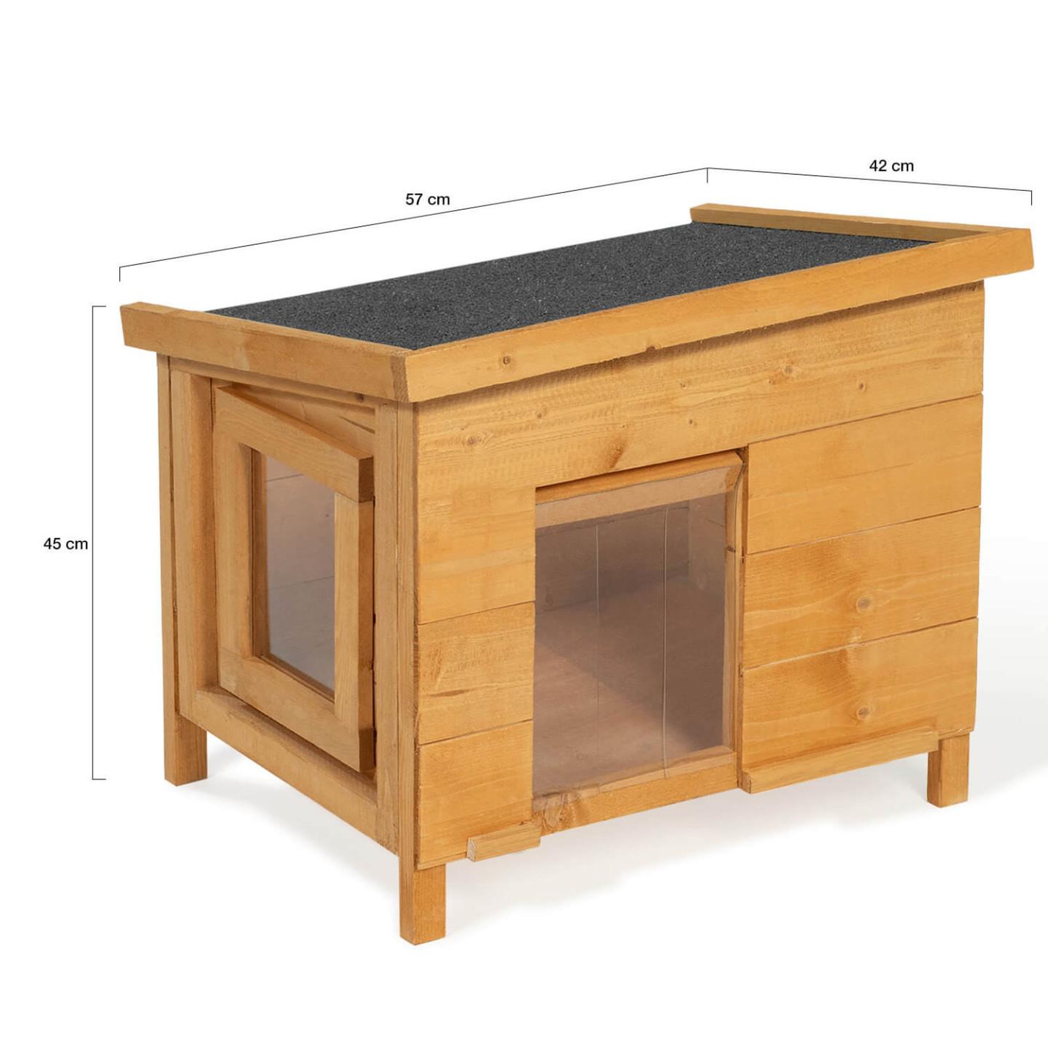 Voir la diapositive 4 : ID MARKET Maison pour chat niche en bois avec porte basculante à lamelles