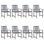 VIDAXL Chaises de jardin et coussins lot de 8 Bois acacia solide Gris