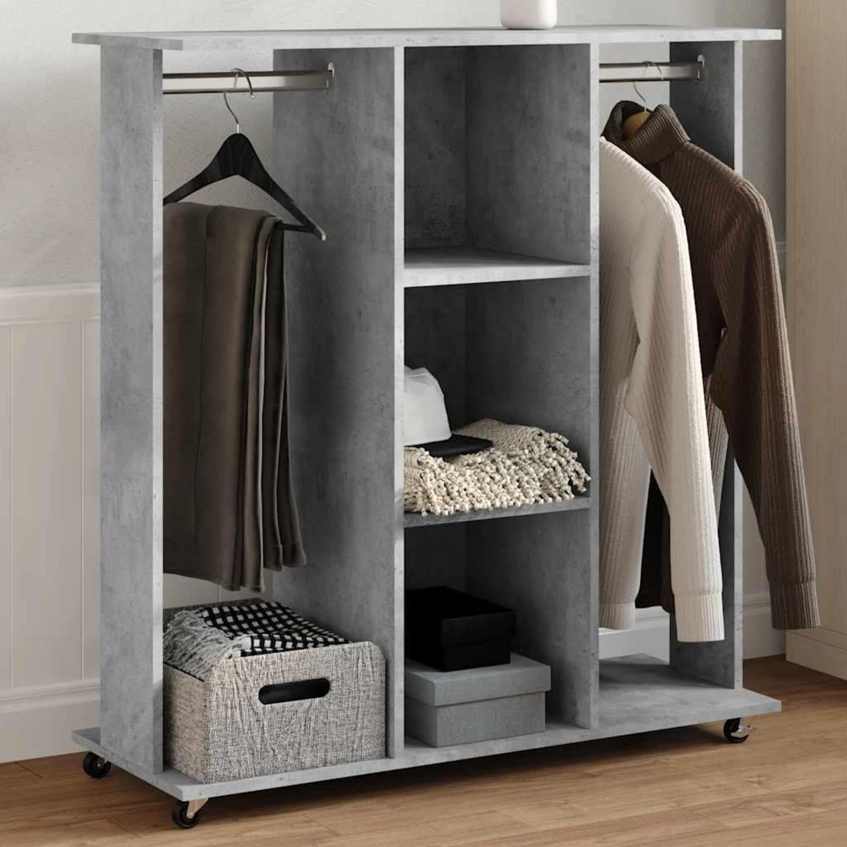 VIDAXL Garde-robe avec roues gris beton 102x38x110cm bois d'ingenierie