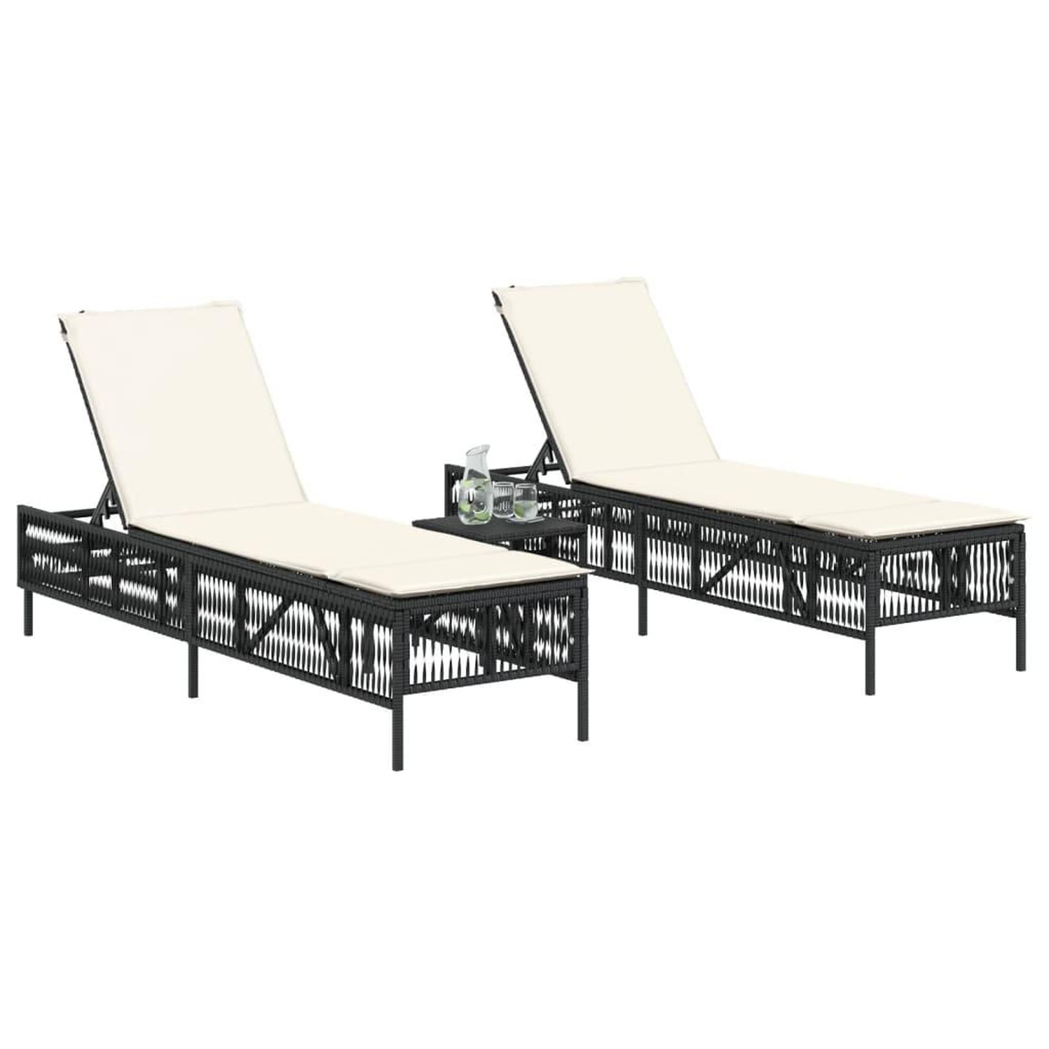 Voir la diapositive 3 : VIDAXL Chaises longues lot de 2 avec table noir resine tressee