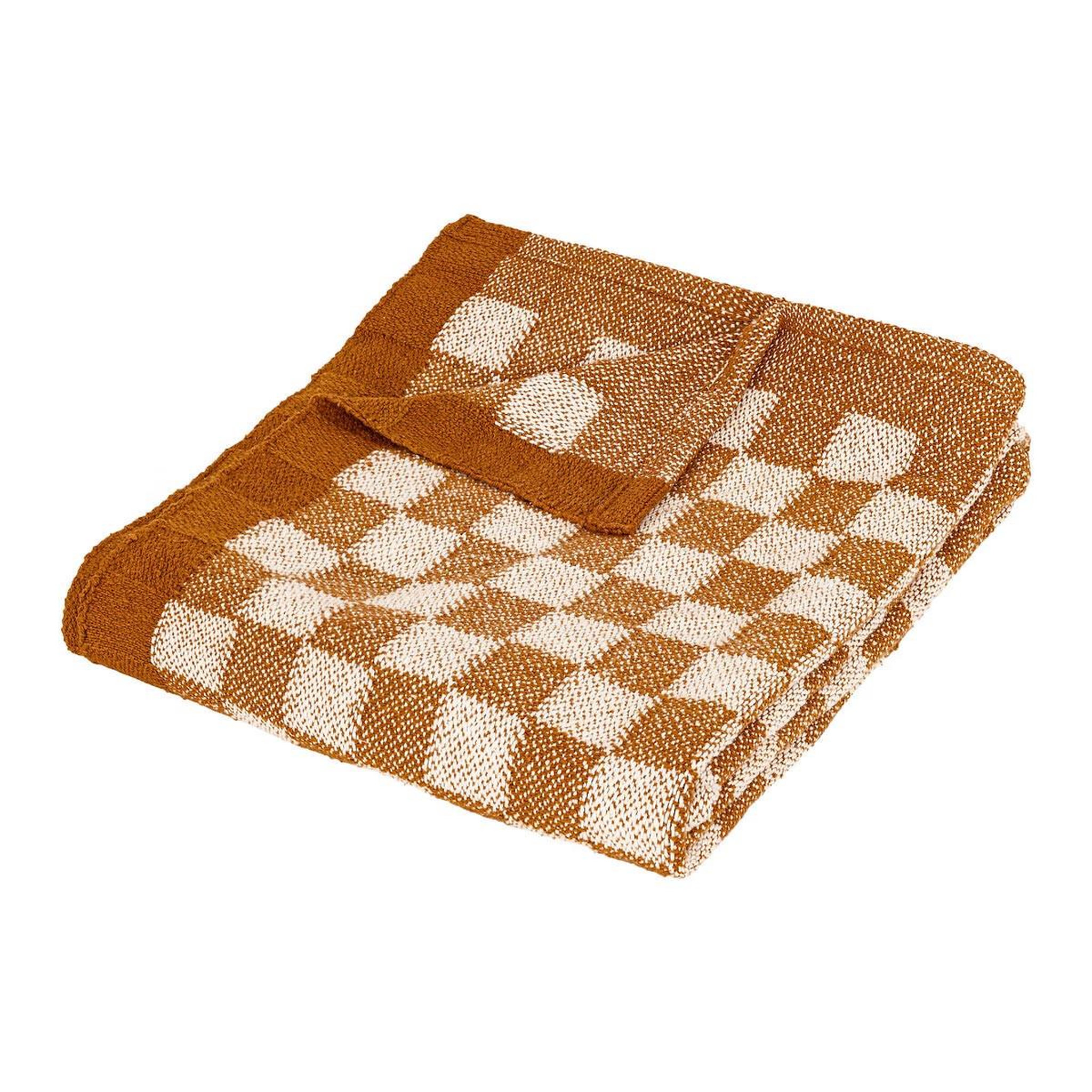 ATMOSPHERA Plaid tricot damier  itha  130x180cm ocre
