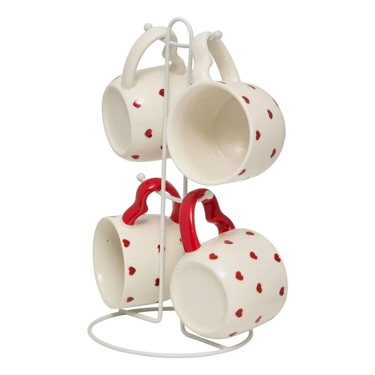 SECRET DE GOURMET Lot de 4 Mugs sur Rack  Valentine  22cl Blanc