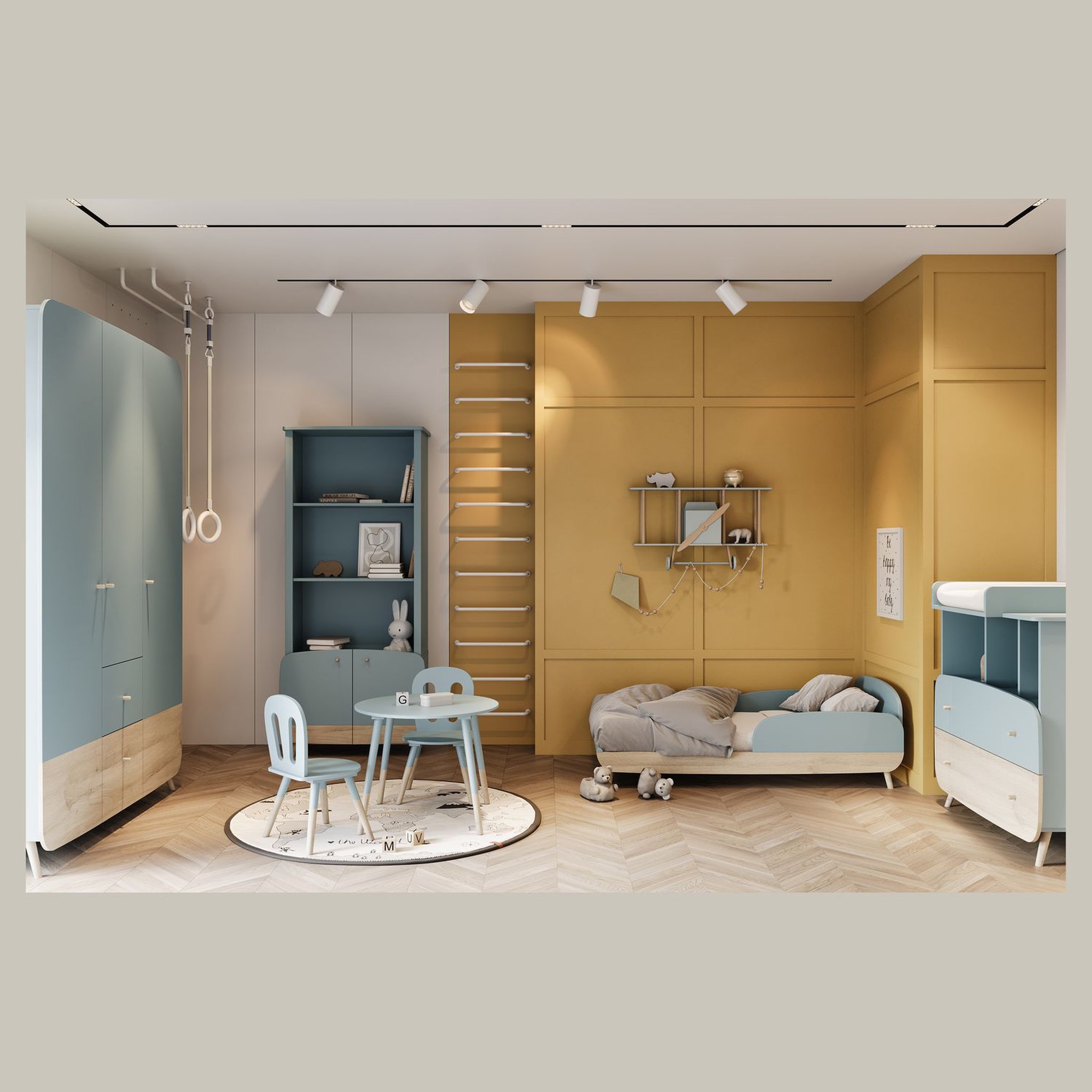 Voir la diapositive 4 : Plan à langer pour commode bleu LINIA 