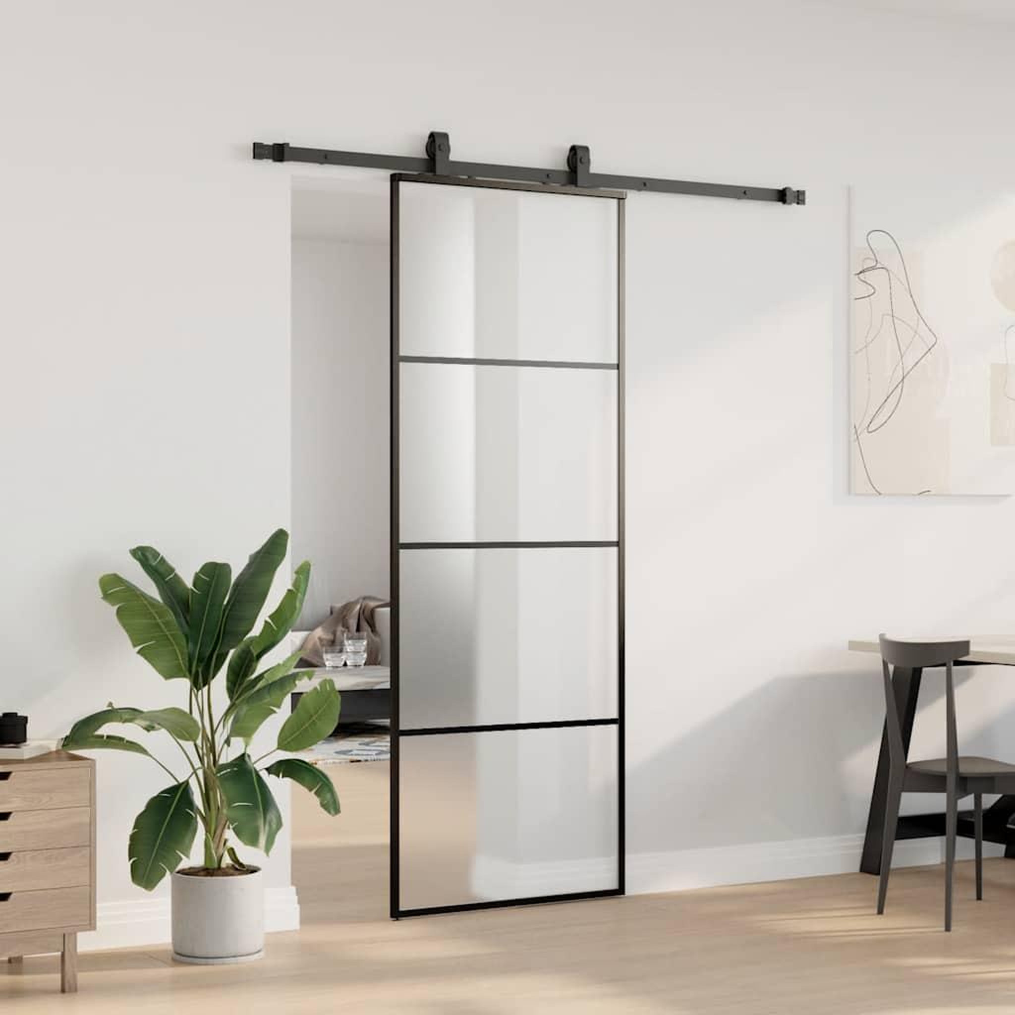 Voir la diapositive 3 : VIDAXL Porte coulissante kit de quincaillerie noir 76x205 cm verre ESG