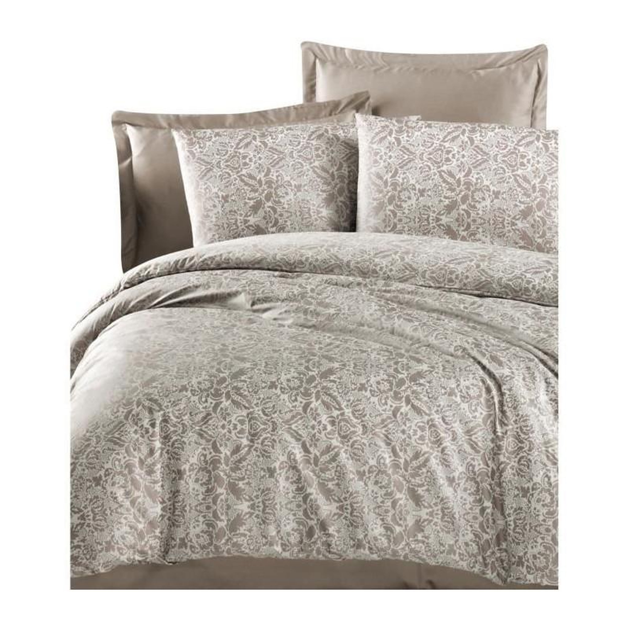 Voir la diapositive 4 : GENERIQUE Parure de lit - 1 housse de couette 220 x 240 cm + 2 taies d'oreiller 60 x 60 cm - Satiné 100% coton - Cappuccino