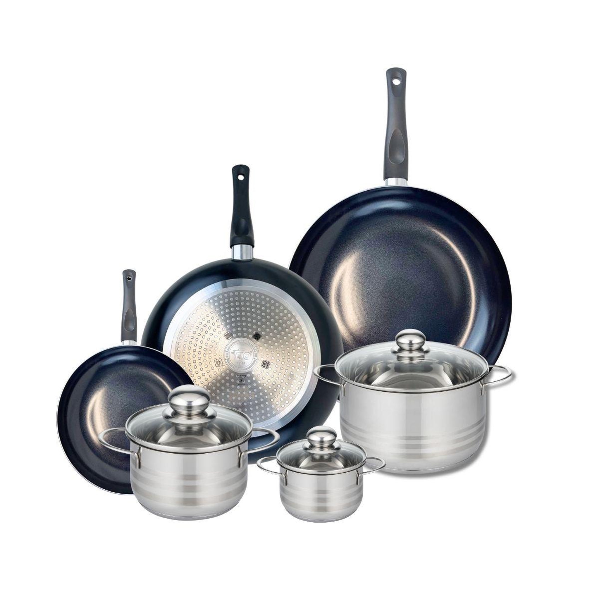 ELO Ensemble de 3 poêles de cuisson 20, 28 et 32 cm et 3 faitouts 12, 16 et 20 cm elo prima brillant