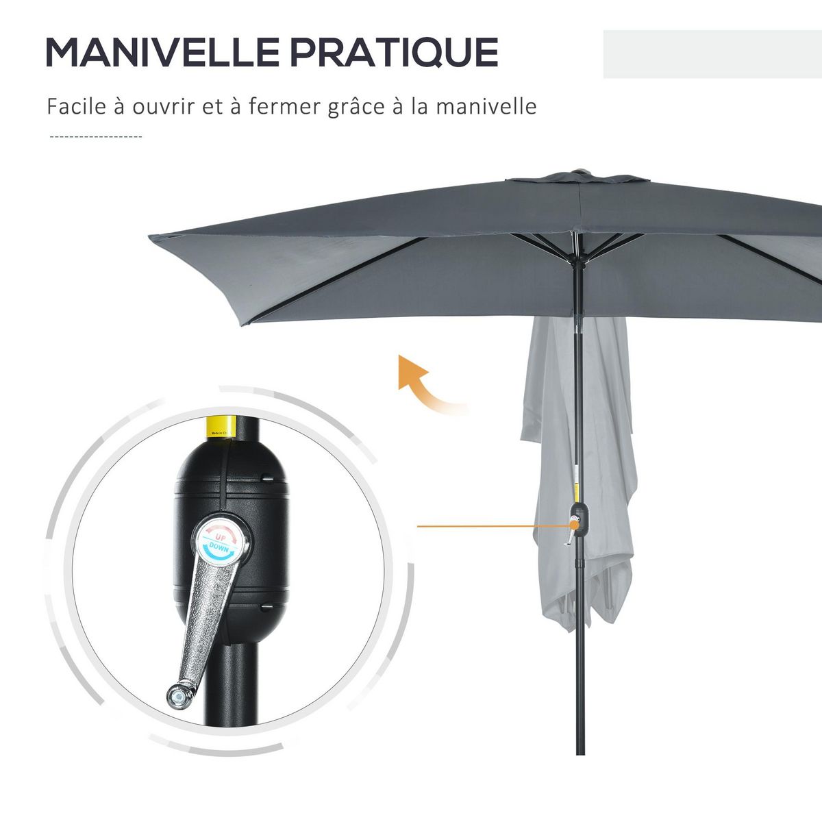 OUTSUNNY Parasol inclinable rectangulaire métal polyester haute densité 2,95L x 1,95l x 2,4H m gris