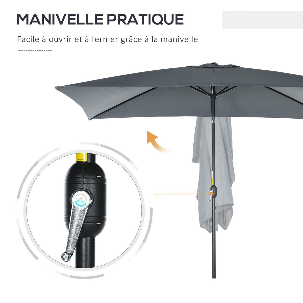OUTSUNNY Parasol inclinable rectangulaire métal polyester haute densité 2,95L x 1,95l x 2,4H m gris