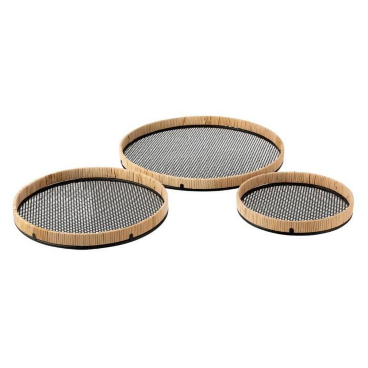 Paris Prix Lot de 3 Plateaux Déco  Rotin  60cm Noir