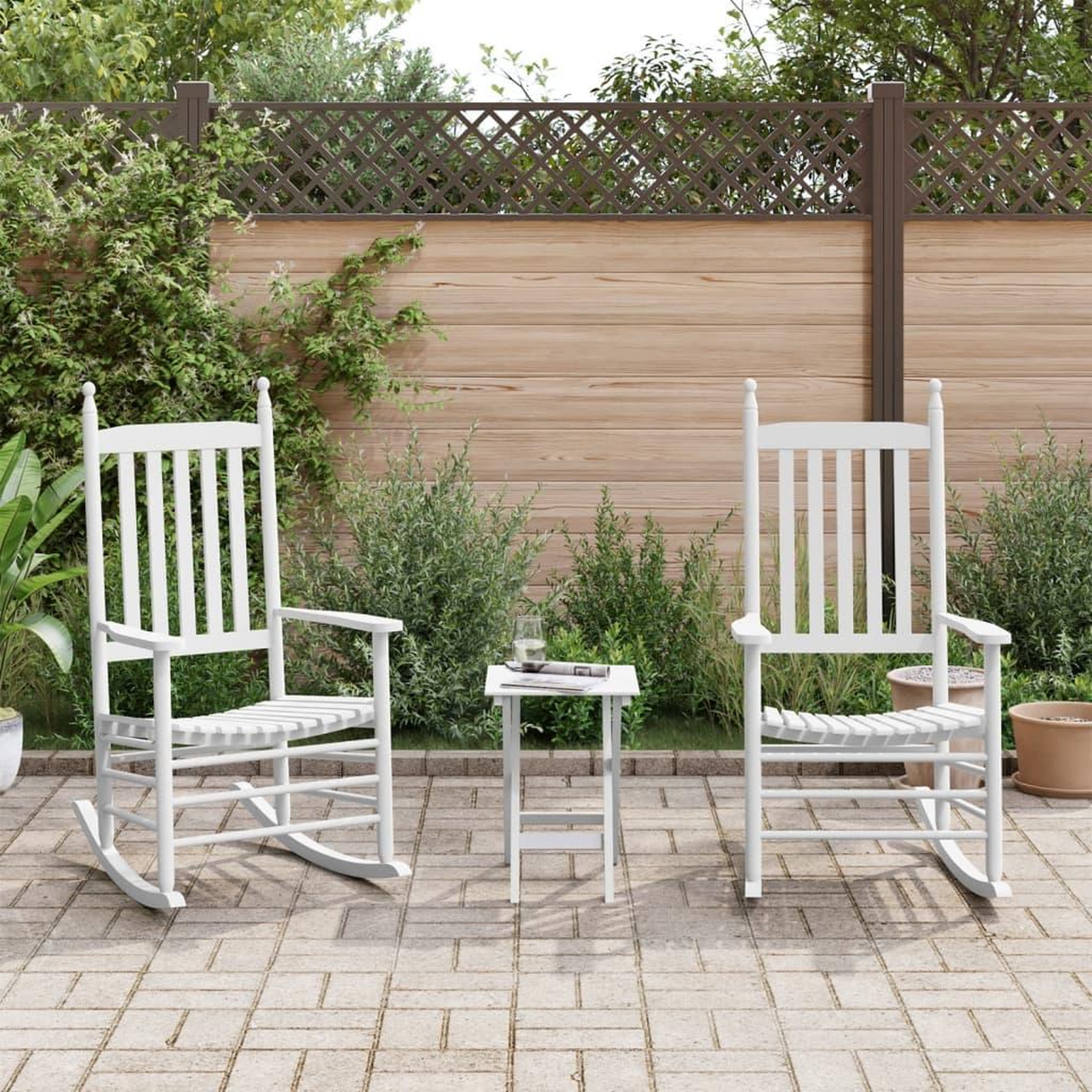 VIDAXL Chaises a bascule lot de 2 table pliable blanc massif peuplier