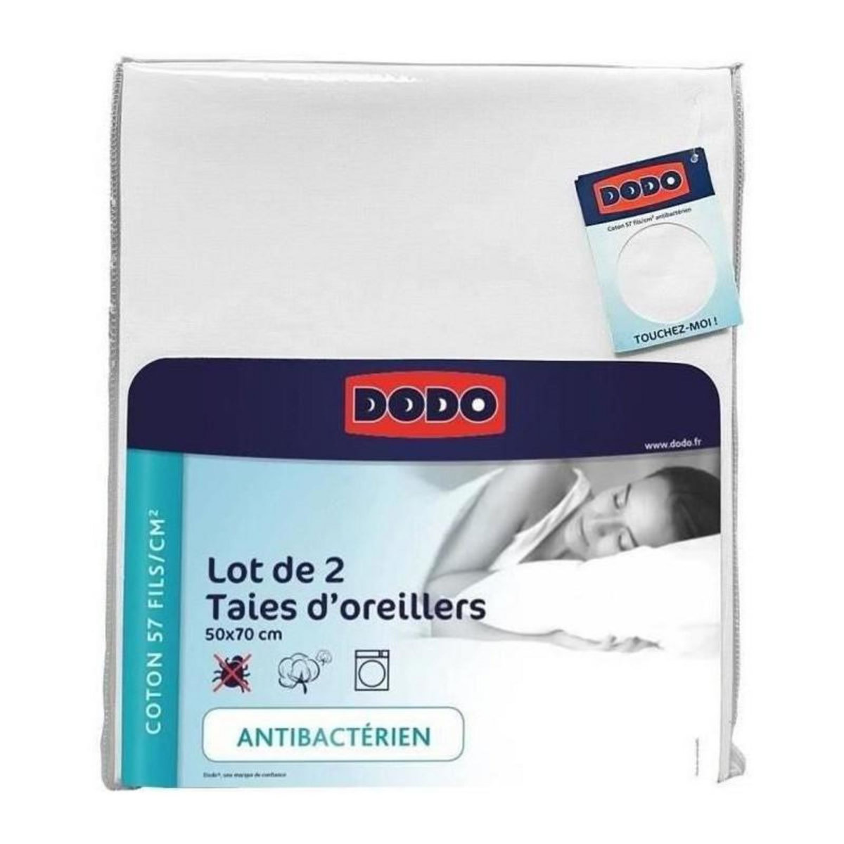DODO Lot de 2 taies d'oreiller rectangulaires DODO - 50x70 cm - Blanc - Fabriqué en France