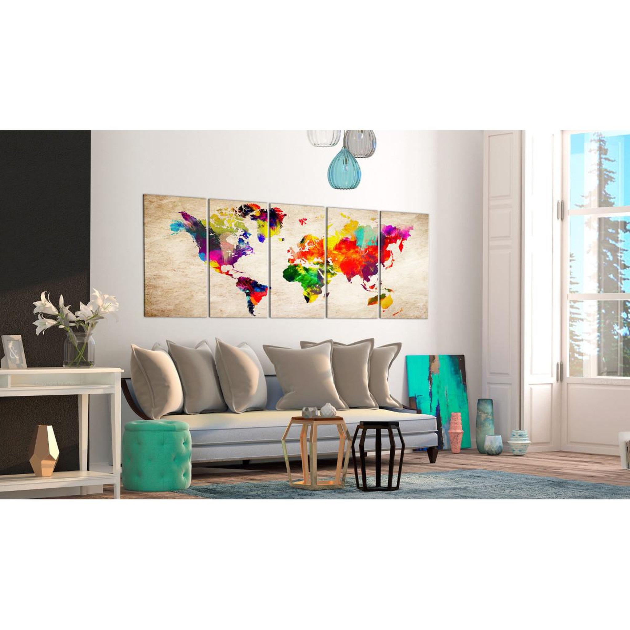 Voir la diapositive 2 : Paris Prix Tableau imprimé  world map : painted world