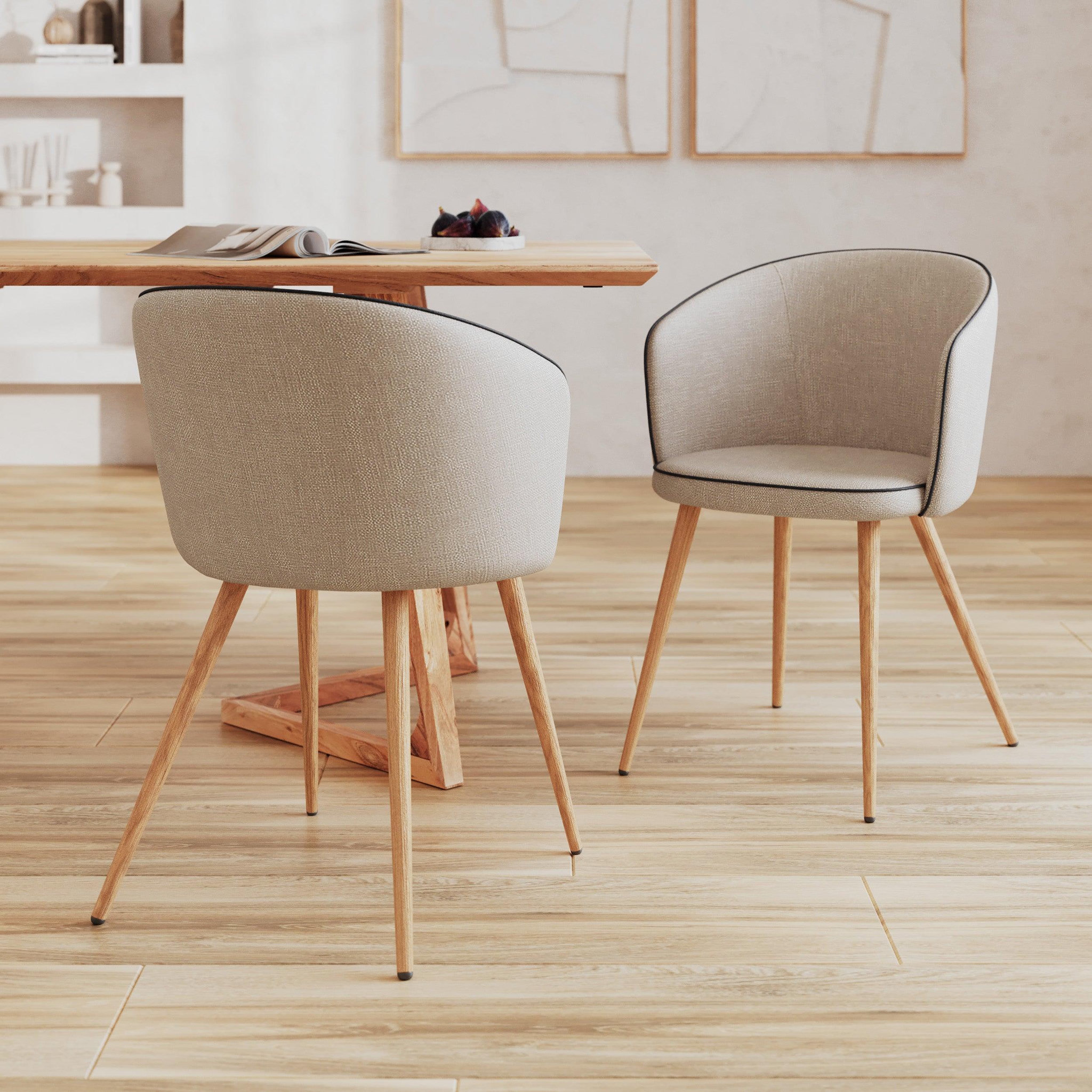 Voir la diapositive 2 : MAISON PAVANE Lot de 2 chaises en tissu beige-chiara